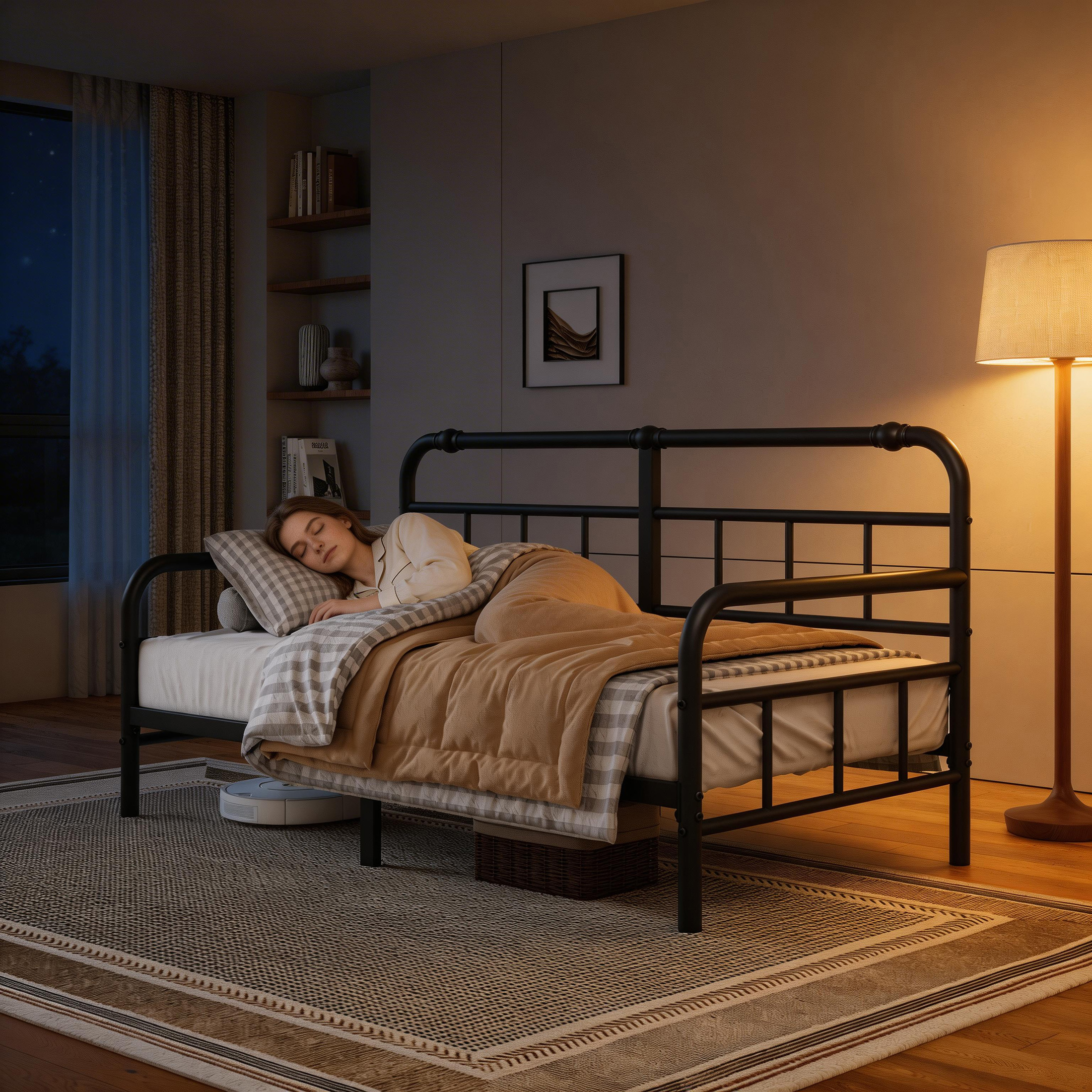 NESLIME 12 inch Twin Size Metal Daybed Frame, Twin Sofa Daybed Frame with Mattress Non-Slip Stoppers, Metal Slats Support