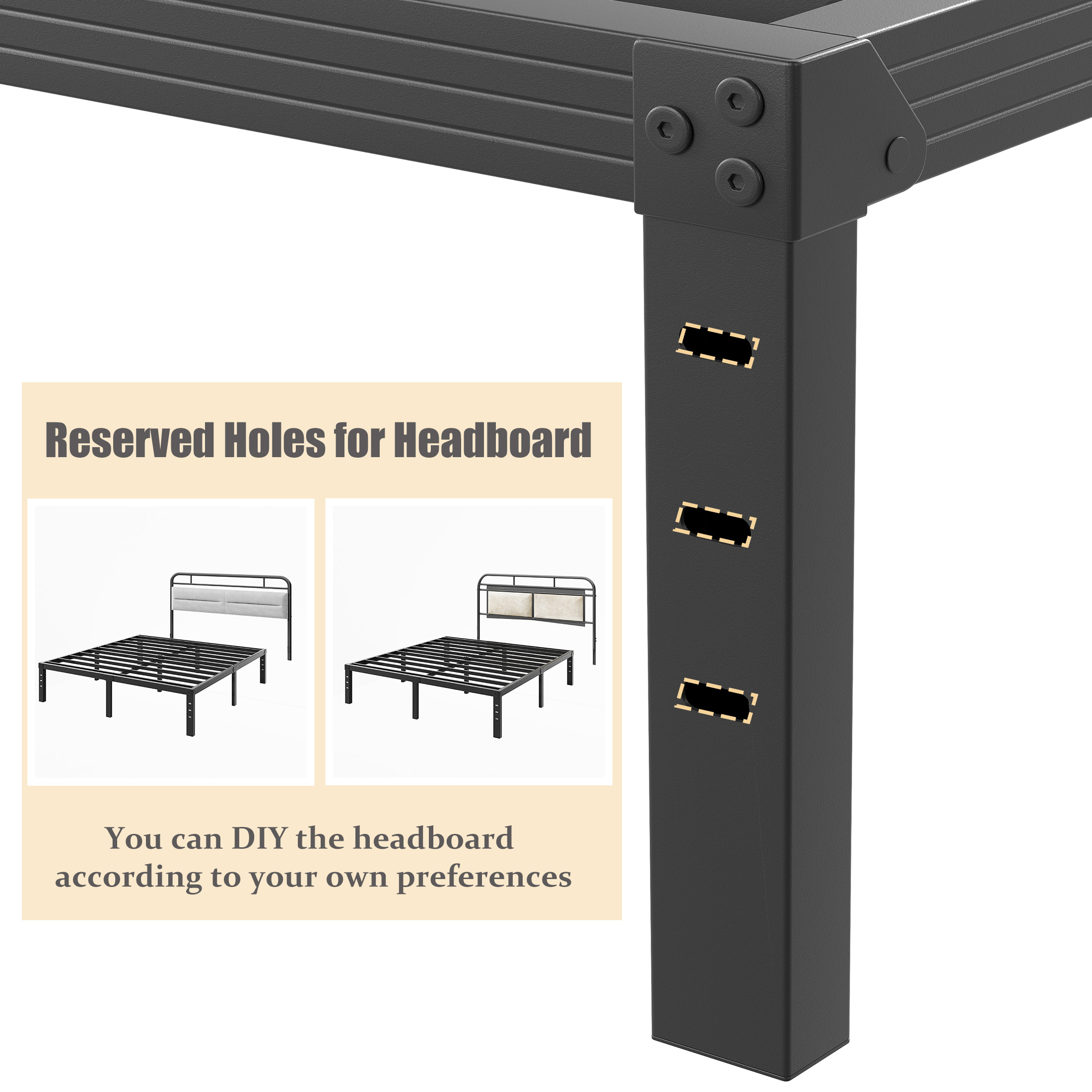 NESLIME 18 inch Queen Size Metal Bed Frame with Ample Storage Space, Heavy Duty Metal Platform, No Box Spring Needed