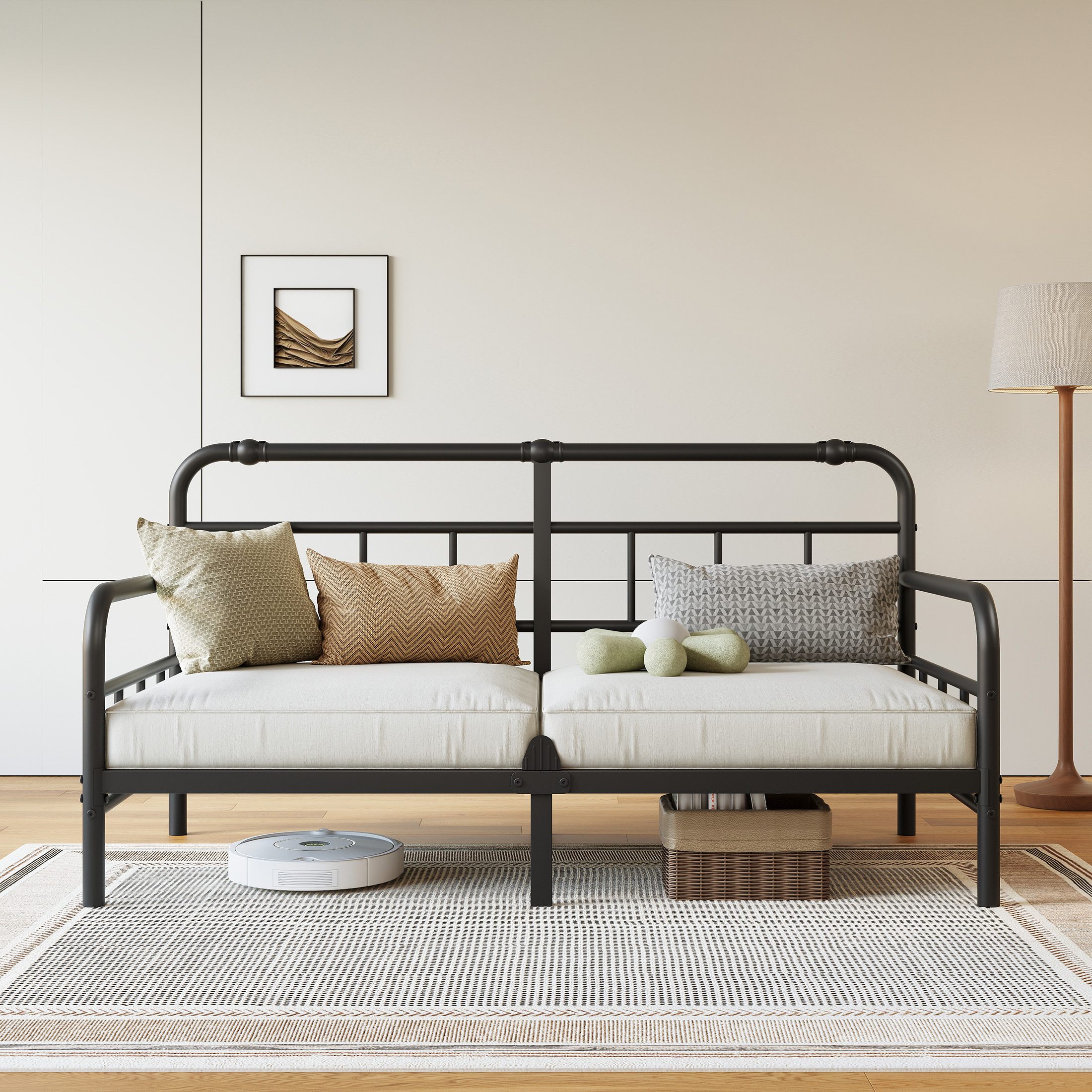 NESLIME 12 inch Twin Size Metal Daybed Frame, Twin Sofa Daybed Frame with Mattress Non-Slip Stoppers, Metal Slats Support