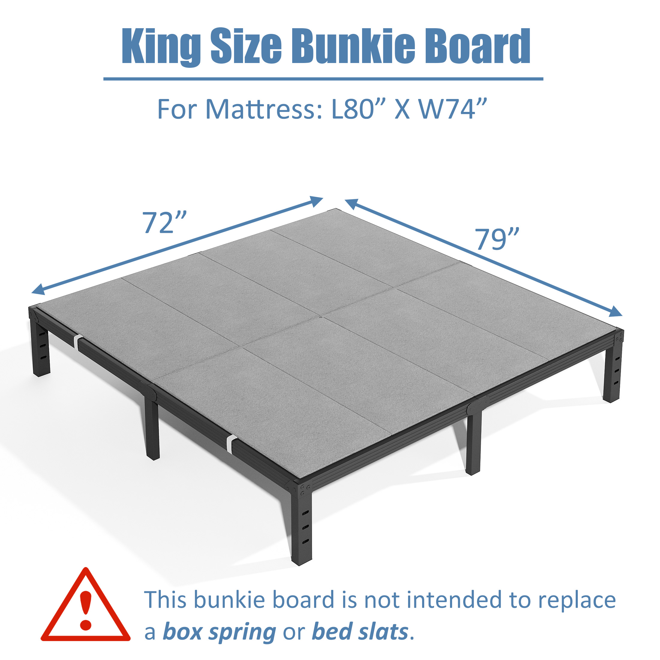 Neslime 8mm King Size Bunkie Board, Heavy Duty Bed Support Board Under Mattress, Low Profile Bed Support, Noise Minimizing, Fully Assembled