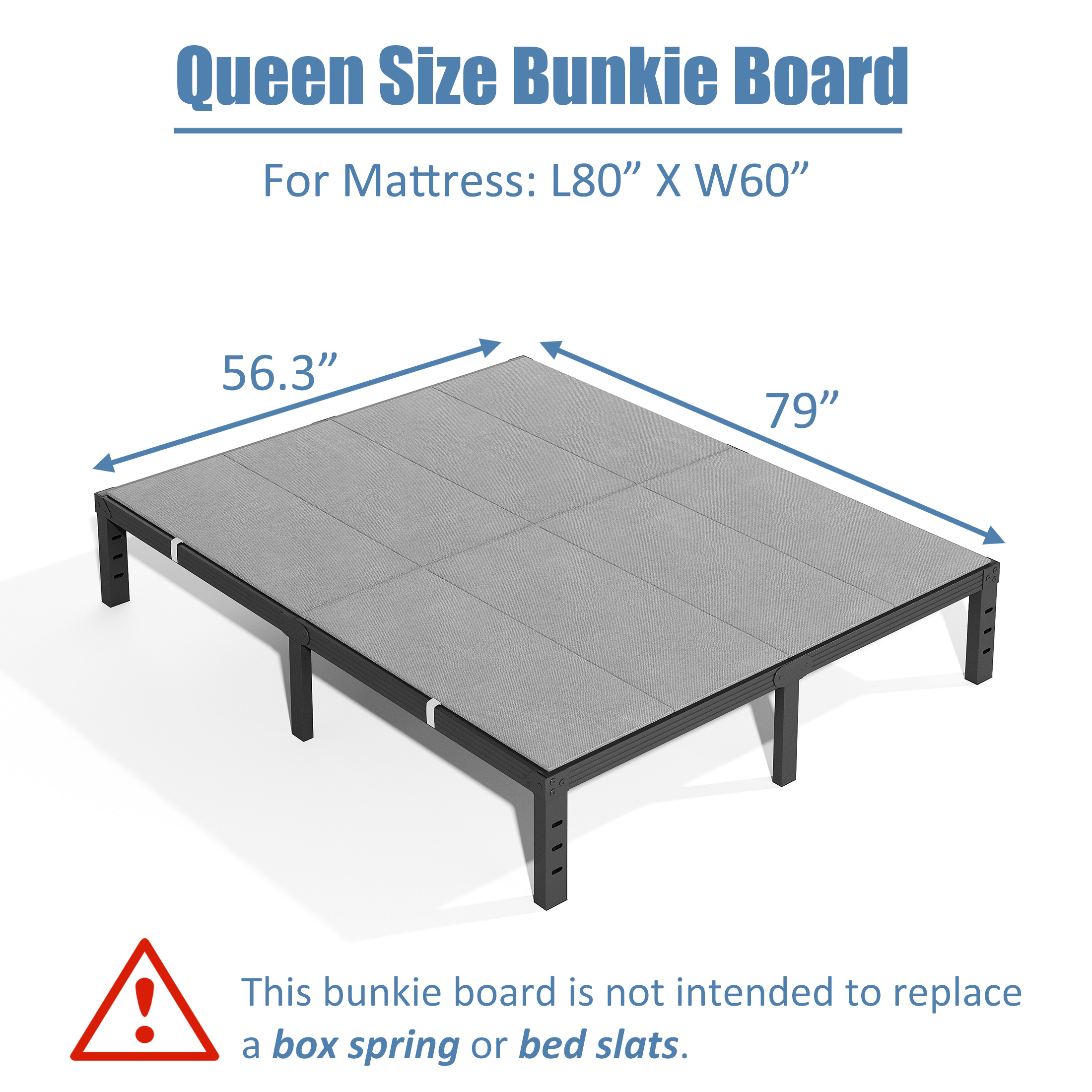 Neslime 8mm Queen Size Bunkie Board, Heavy Duty Bed Support Board Under Mattress, Low Profile Bed Support, Noise Minimizing, Fully Assembled