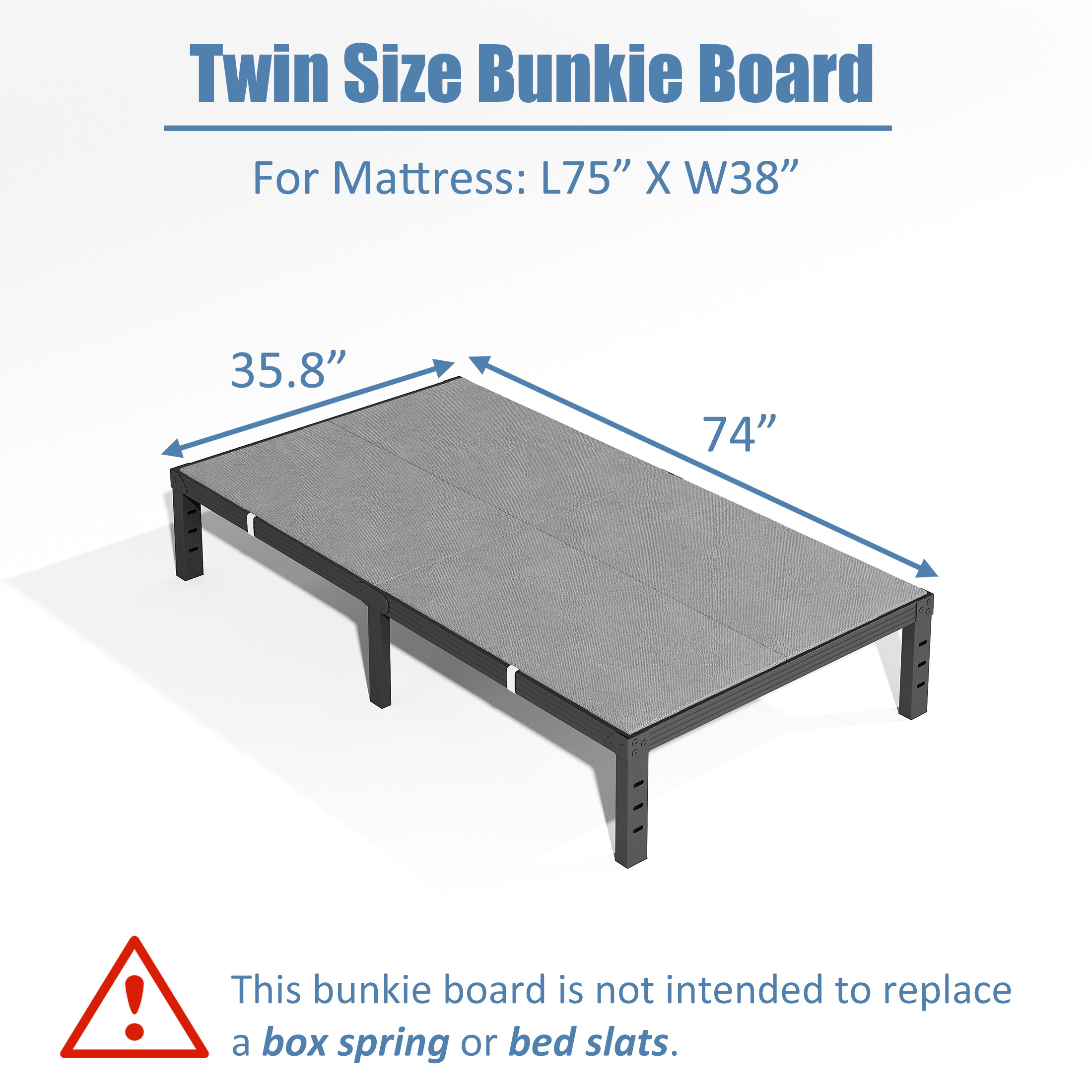 Neslime 8mm Twin Size Bunkie Board, Heavy Duty Bed Support Board Under Mattress, Low Profile Bed Support, Noise Minimizing, Fully Assembled