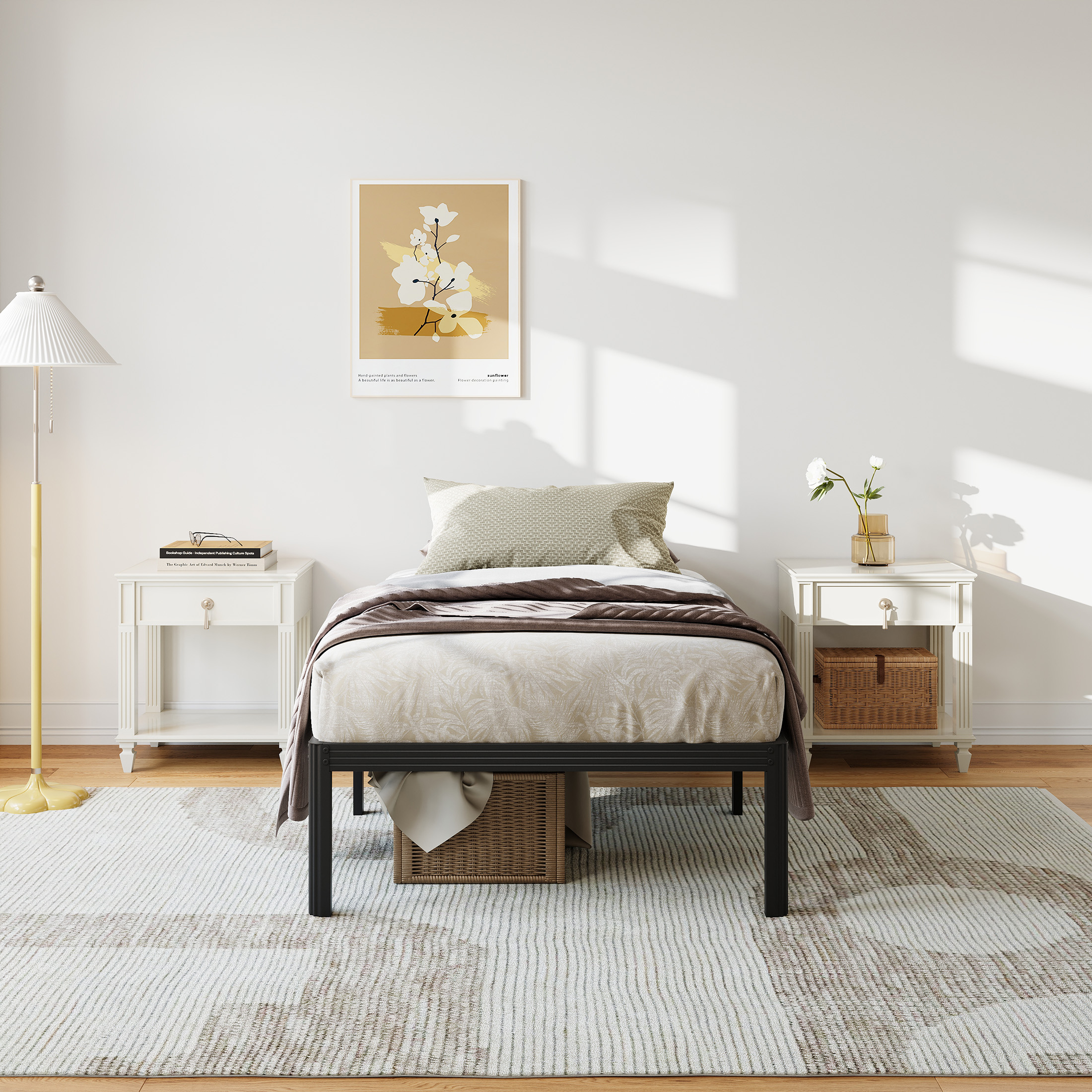 Neslime 16 inch Twin-XL Size Metal Platform with Rounded Corners, Heavy Duty Bed Frame, No Box Spring Needed, Black