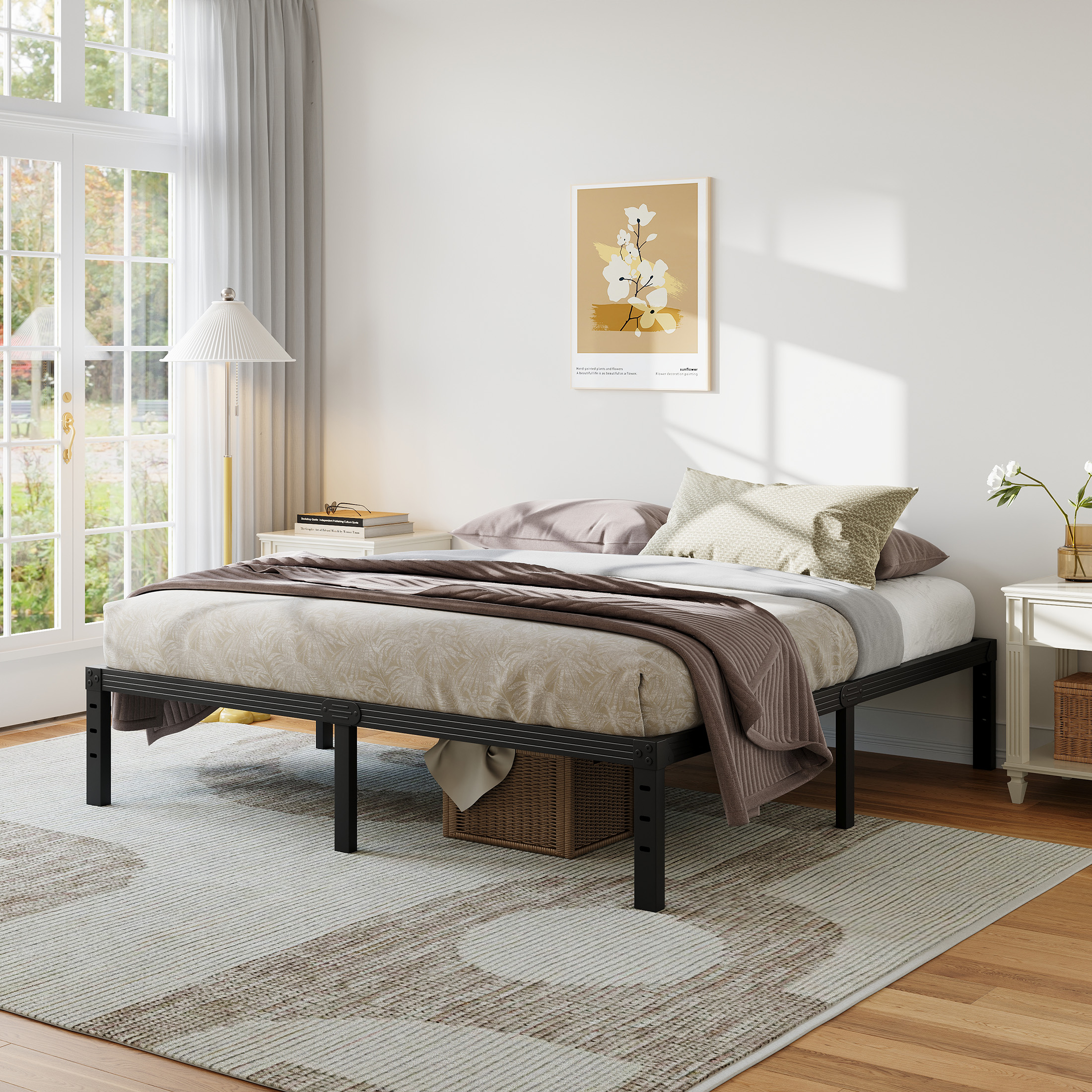 NESLIME 18 inch King Size Metal Bed Frame with Ample Storage Space, Heavy Duty Metal Platform, No Box Spring Needed