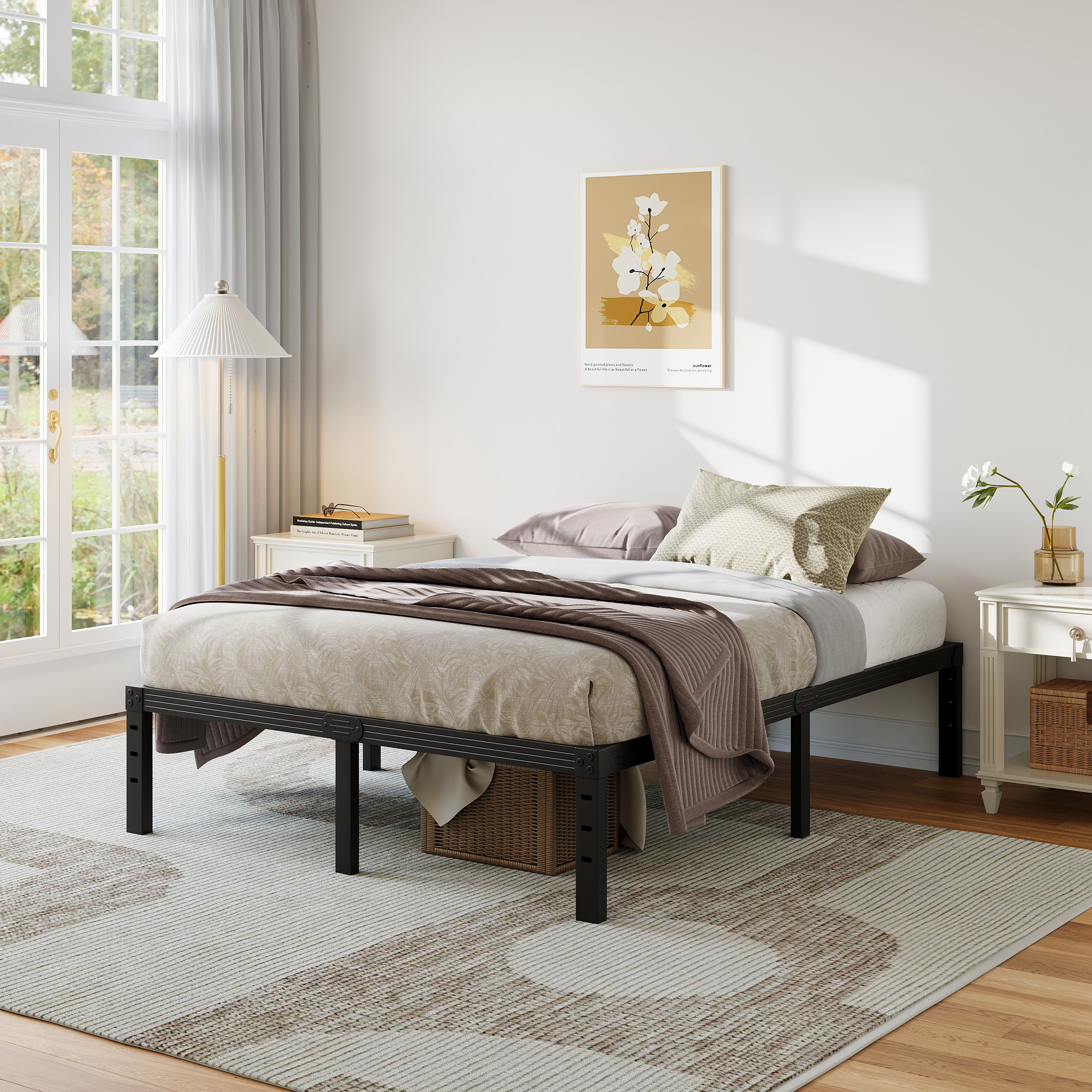 NESLIME 18 inch Queen Size Metal Bed Frame with Ample Storage Space, Heavy Duty Metal Platform, No Box Spring Needed