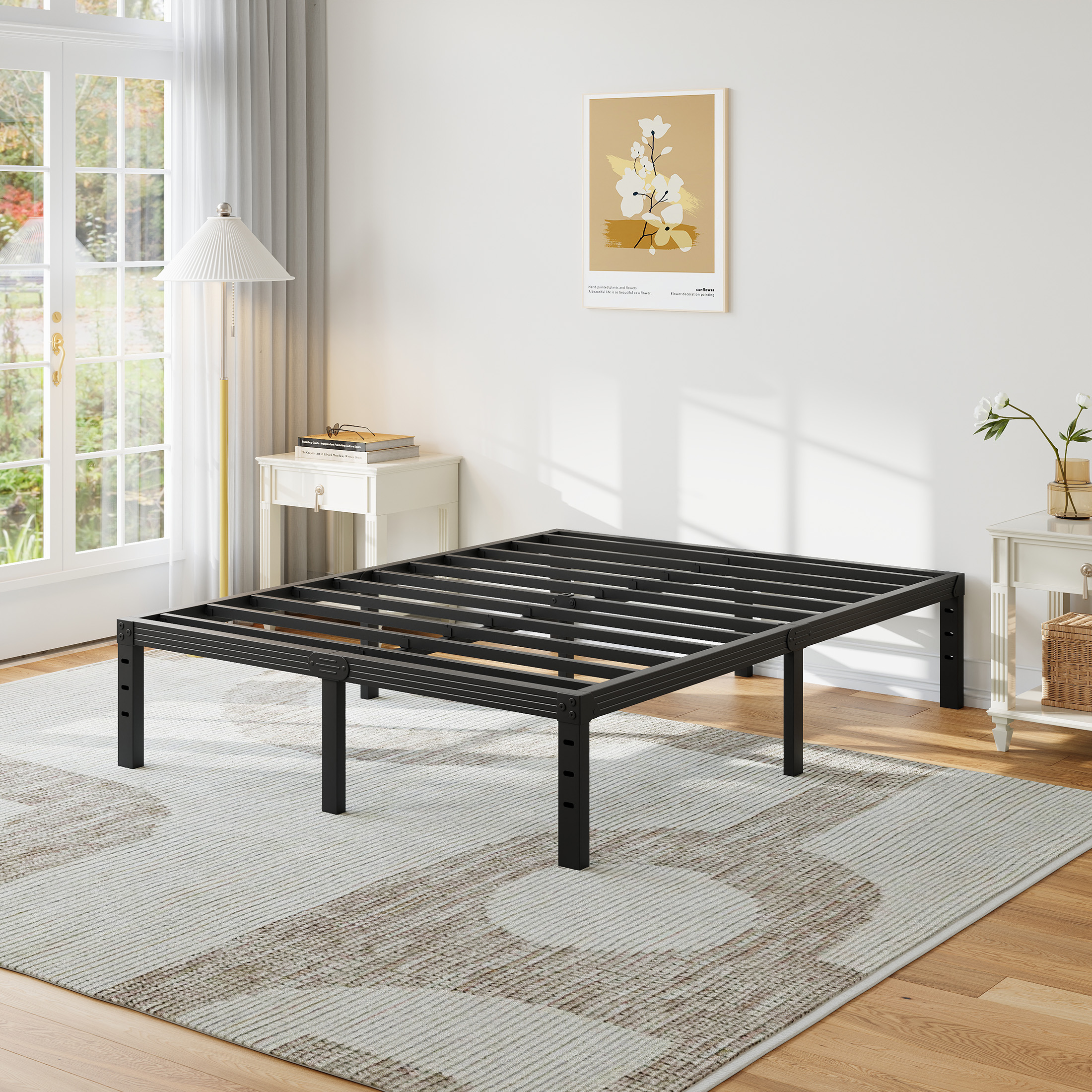 NESLIME 18 inch Queen Size Metal Bed Frame with Ample Storage Space, Heavy Duty Metal Platform, No Box Spring Needed