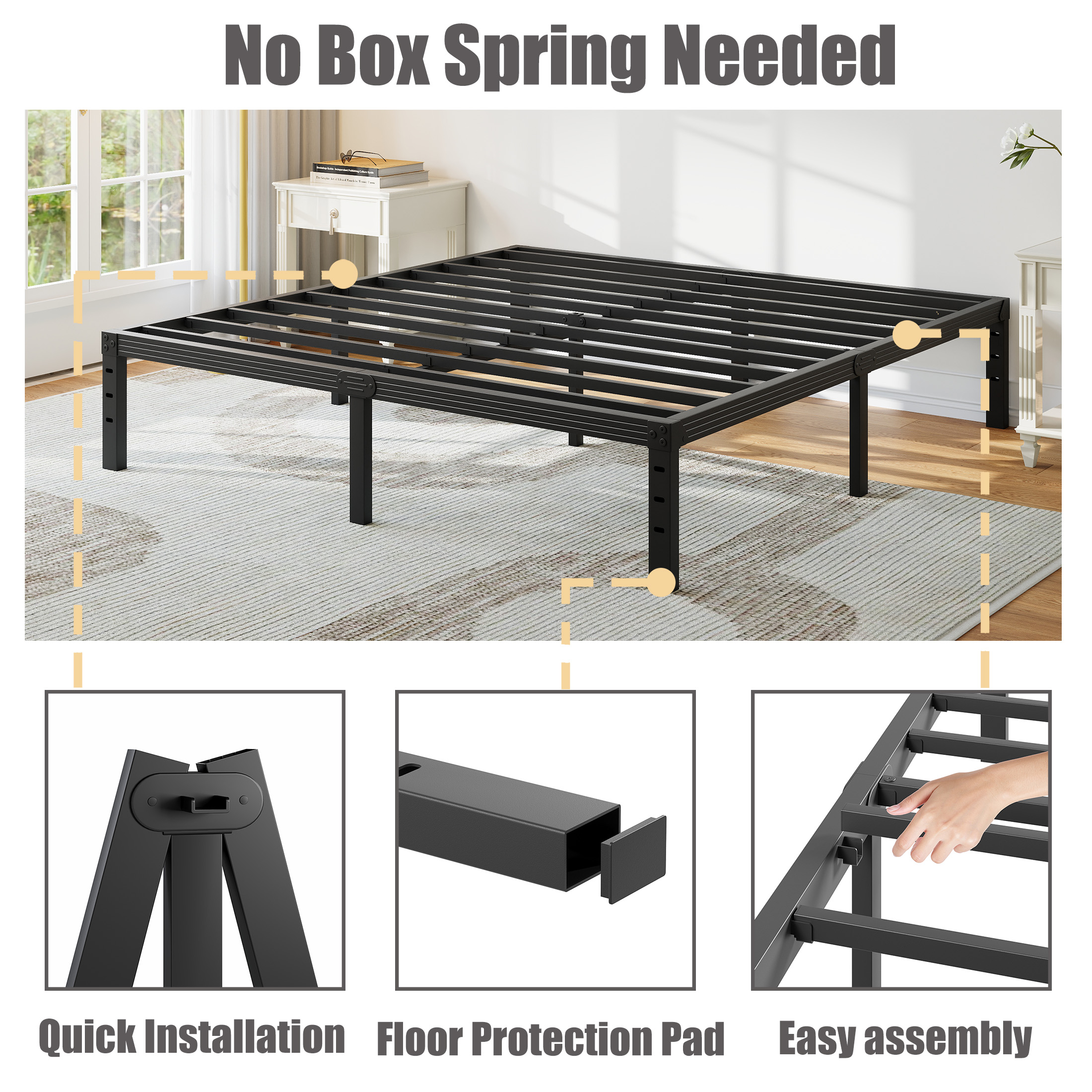 NESLIME 18 inch King Size Metal Bed Frame with Ample Storage Space, Heavy Duty Metal Platform, No Box Spring Needed