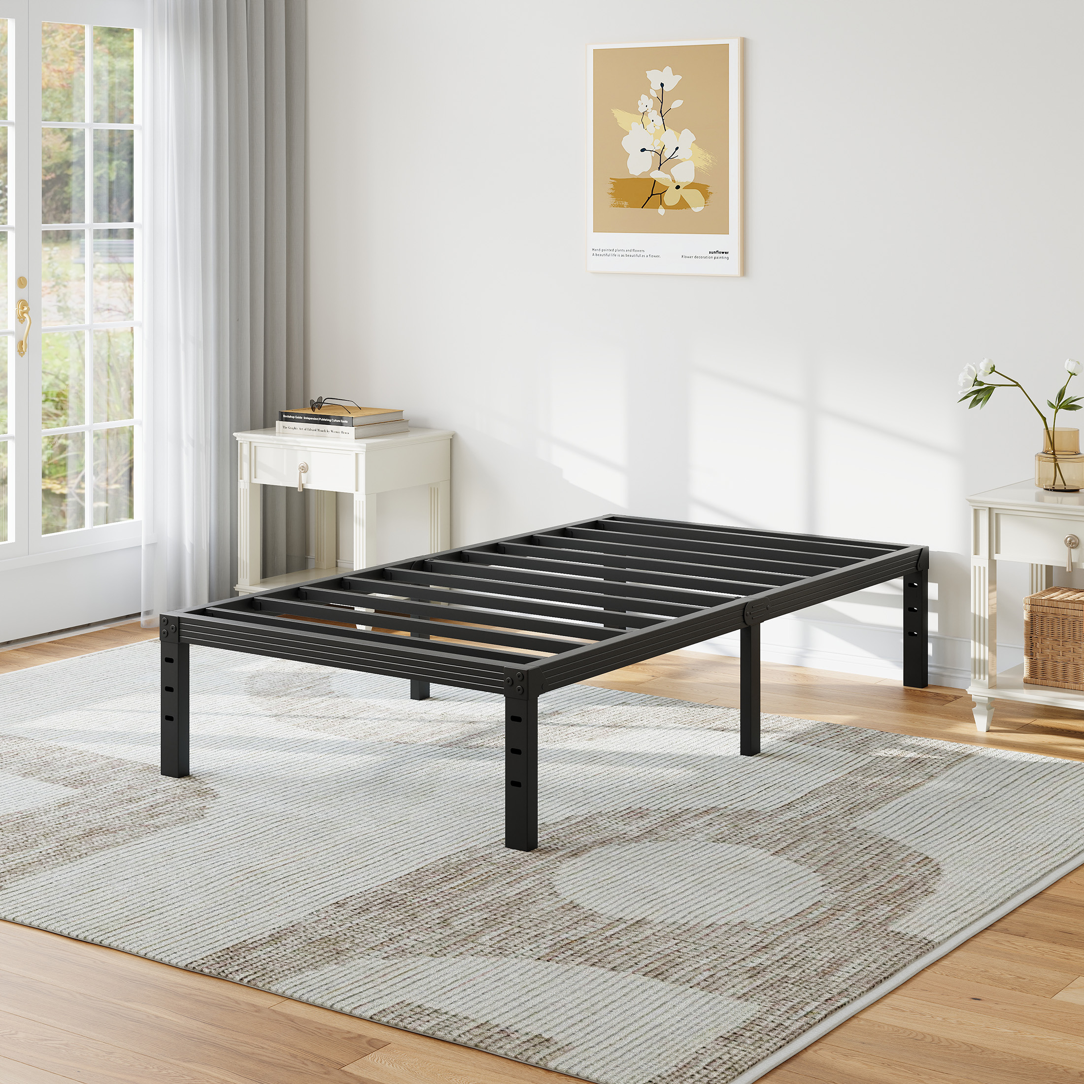 NESLIME 18 inch Twin Size Metal Bed Frame with Ample Storage Space, Heavy Duty Metal Platform, No Box Spring Needed