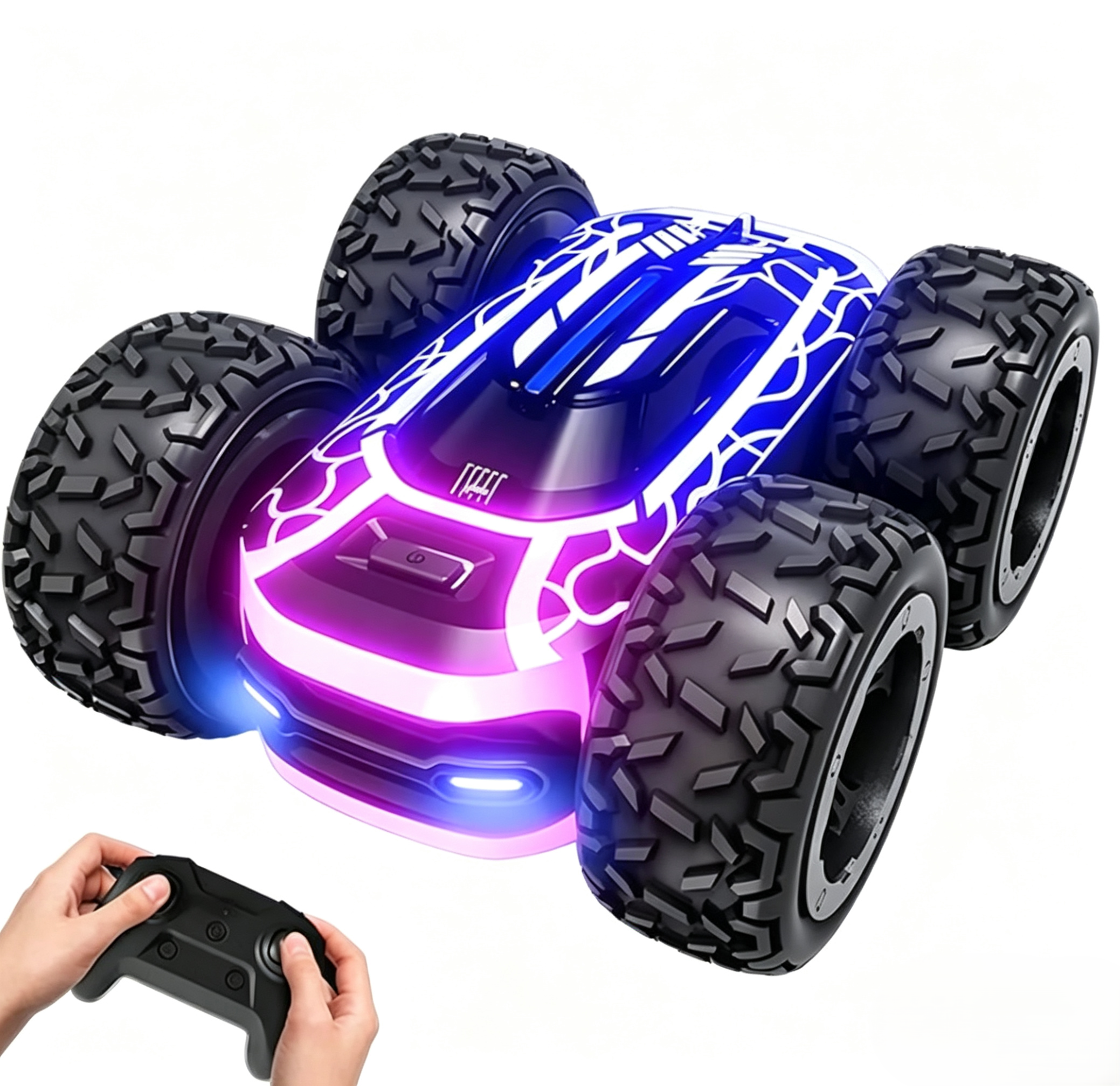 Remote Control Car with Lights for Boys 4-7, 2.4GHz Rc Stunt Cars for Kids, 360°Rotating Double Sided RC Car Toys Black-Leplay