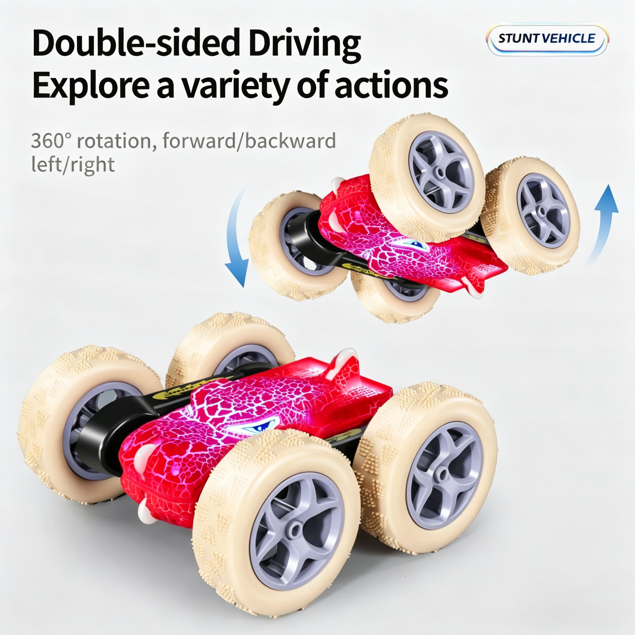  Dinosaur RC Stunt Car 2.4G 5WD High Speed Double-sided Tumbl Drift LED Lights Remote Control Car Toy Gifts For Kids Adults-Leplay