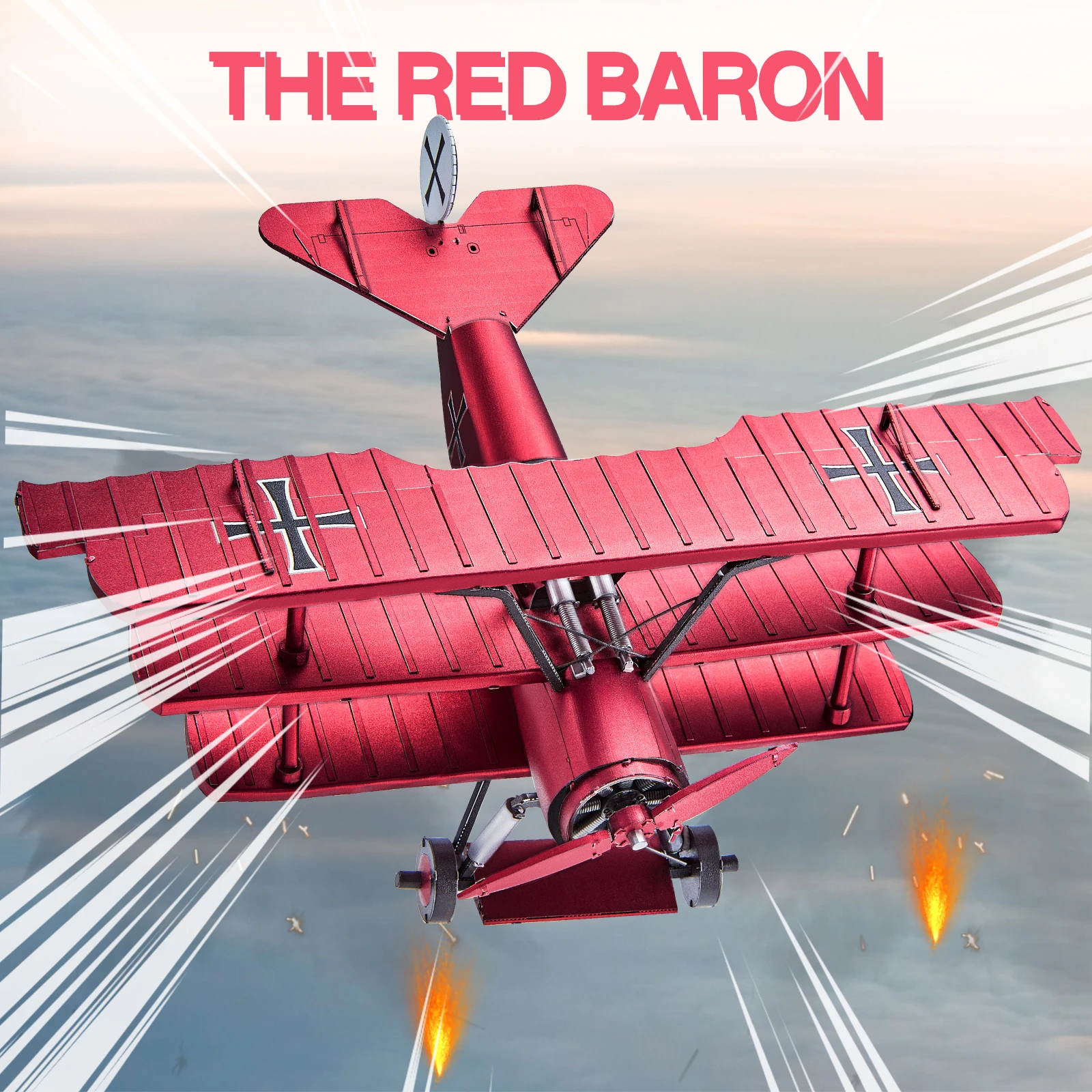 Piececool 3D Metal Puzzles Fokker Dr-1 Triplane Assembly Metal Model Kits for Teen DIY Jigsaw Building Blocks Creative Gifts-Leplay