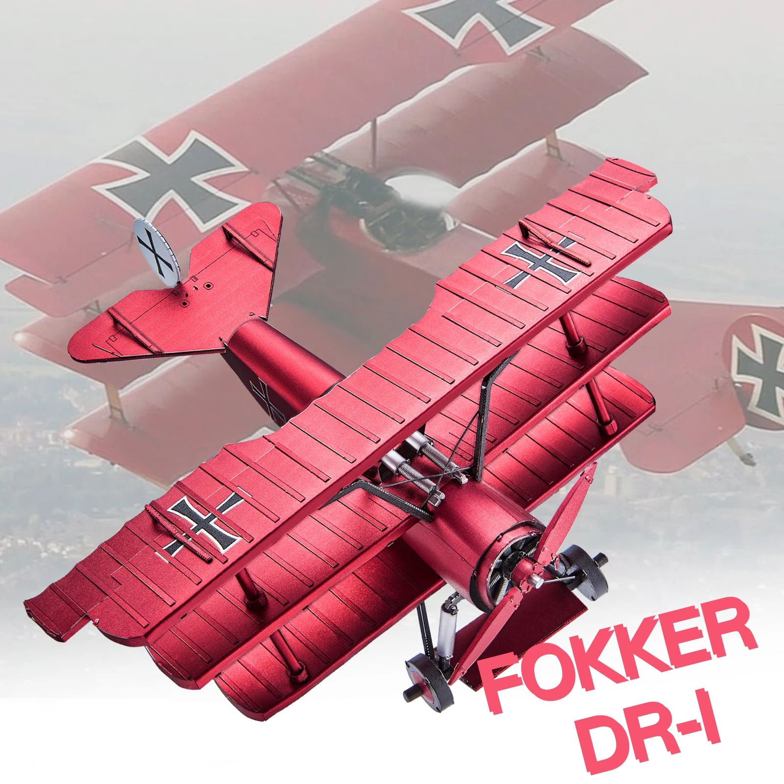 Piececool 3D Metal Puzzles Fokker Dr-1 Triplane Assembly Metal Model Kits for Teen DIY Jigsaw Building Blocks Creative Gifts-Leplay