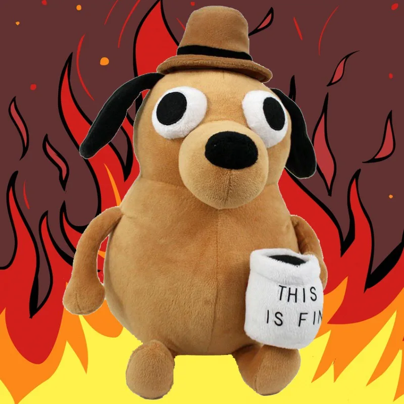 25cm This Is Fine Meme Coffee Dog Plush Toy Soft Stuffed Doll Animals Kids Toy Gift for Children Boy Birthday