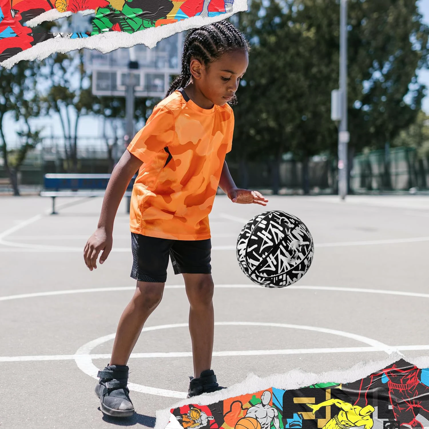 Premium Rubber Basketball Size 3/5 Outdoor Cement Court Training Sports Ball For Adults Youth Professional Game Equipment​-Leplay