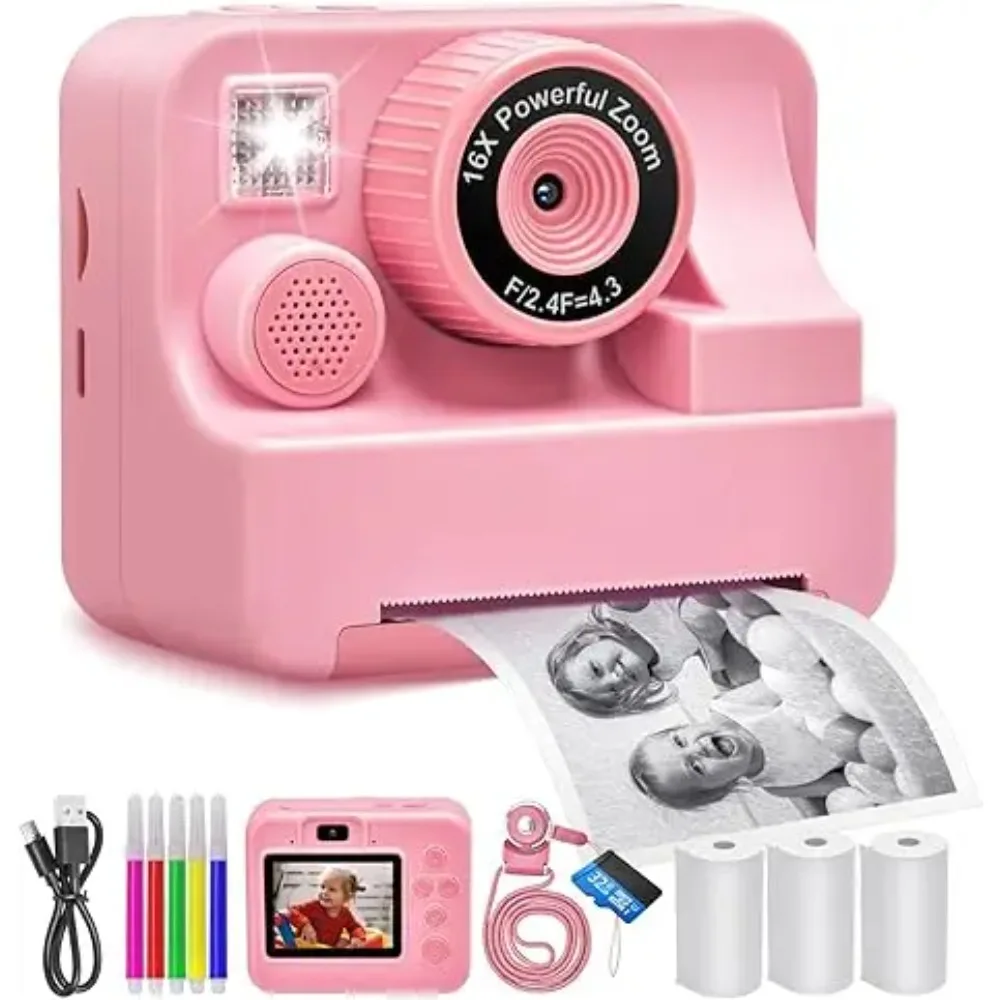 Children's Instant Printing Camera and Video Photography Toy for Boys and Girls, Mini Digital Camera with Printer-Leplay