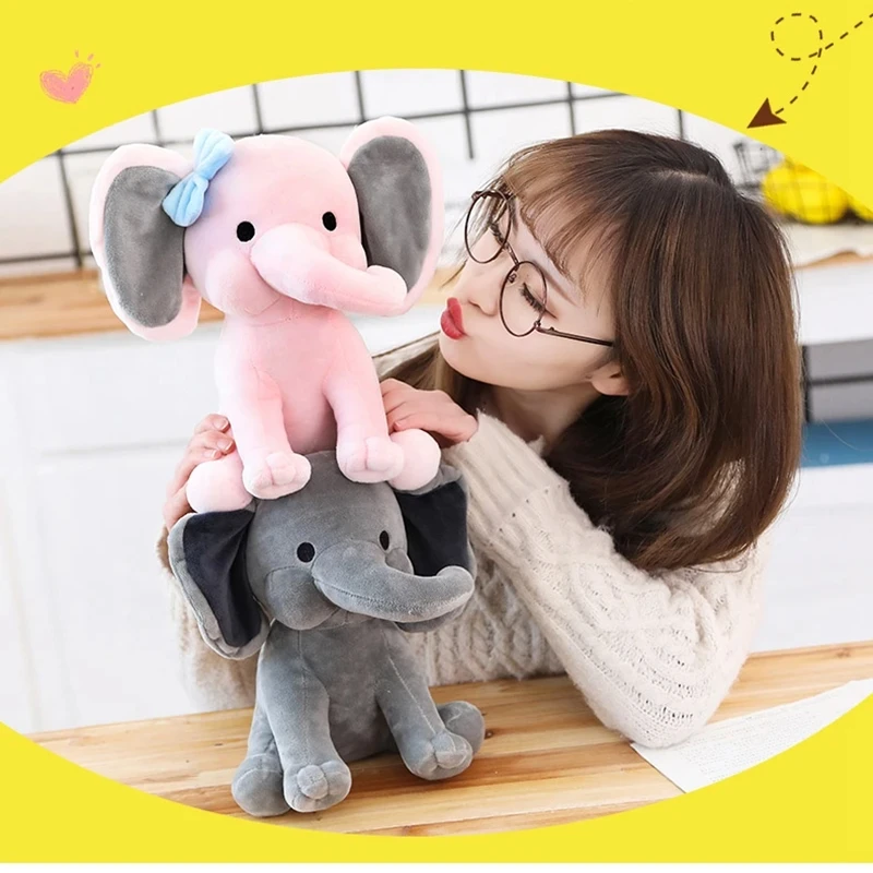 25cm Gray Elephant Stuffed Plush Toys Kawaii Animals Soft Sleeping Stuffed Pillow Doll Plushie for Baby Room Decorative Gifts-Leplay