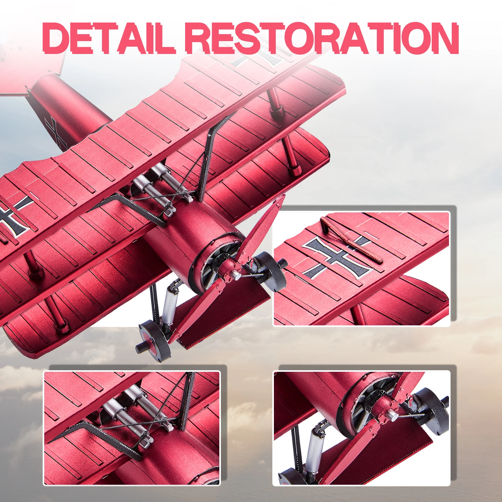 Piececool 3D Metal Puzzles Fokker Dr-1 Triplane Assembly Metal Model Kits for Teen DIY Jigsaw Building Blocks Creative Gifts-Leplay