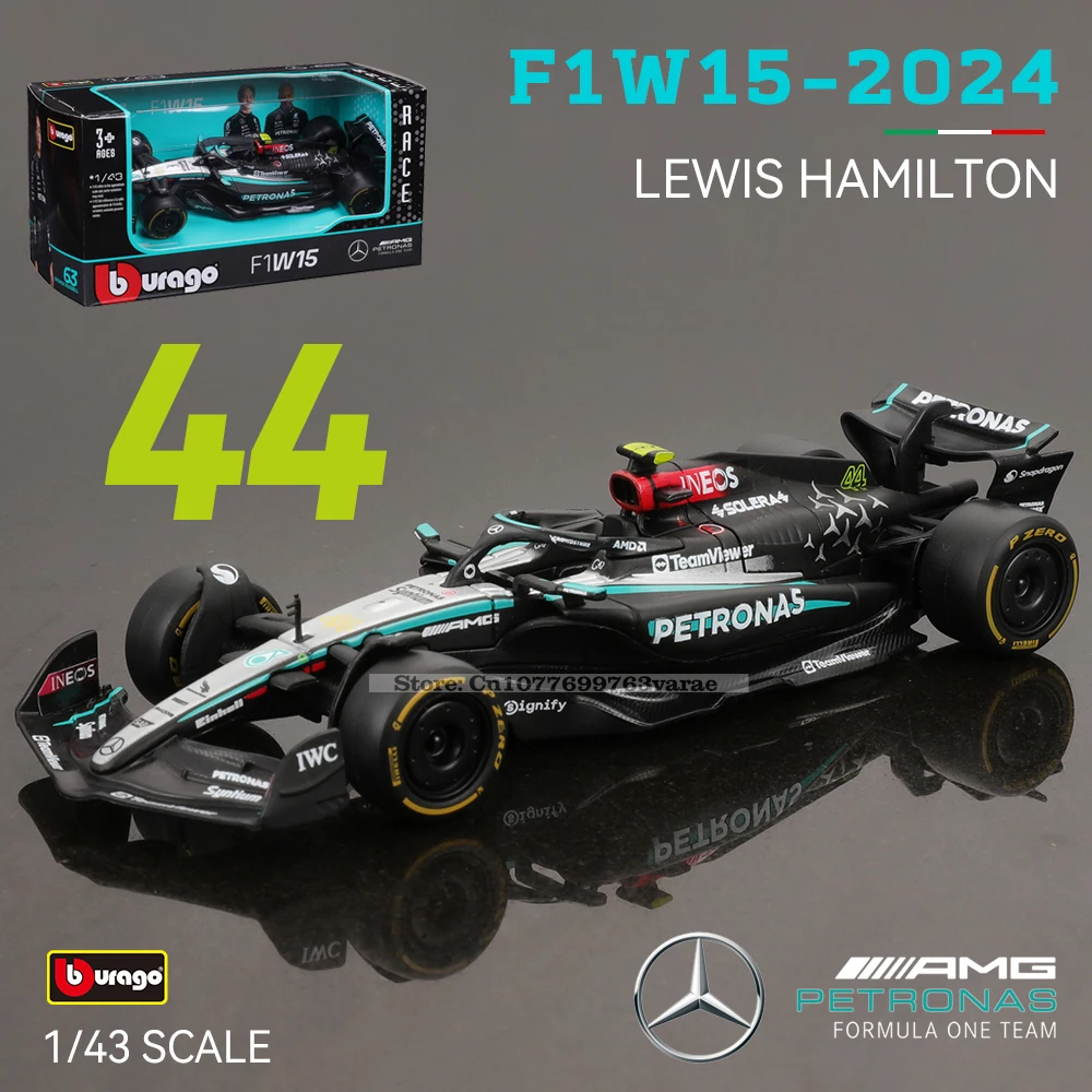 Bburago 1:43 Mercedes-AMG Petronas F1 Equipo W15 2024 # 44 Hamilton # 63 George Russell coche de aleación modelo fundido a presi-Leplay