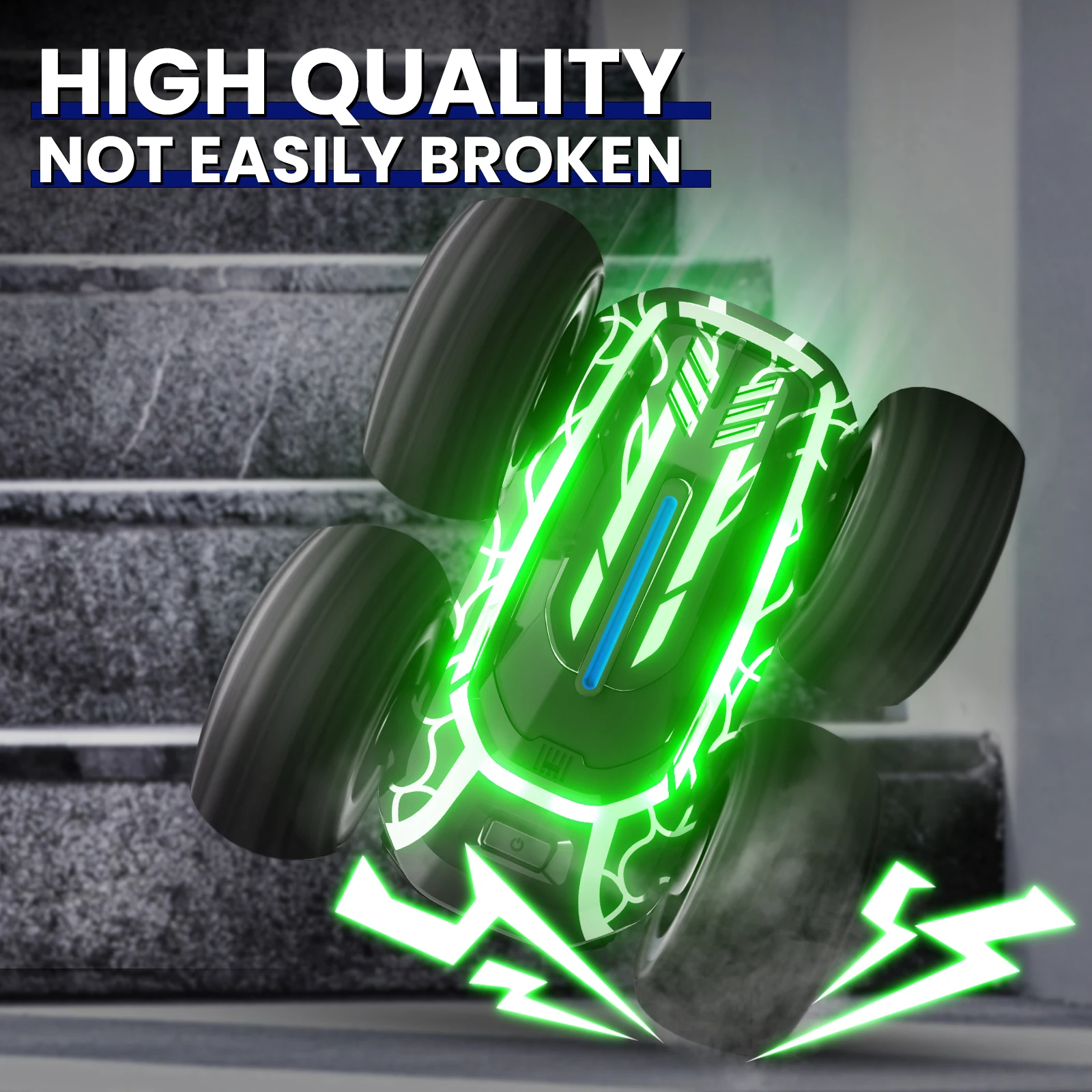 Remote Control Car with Lights for Boys 4-7, 2.4GHz Rc Stunt Cars for Kids, 360°Rotating Double Sided RC Car Toys Black-Leplay