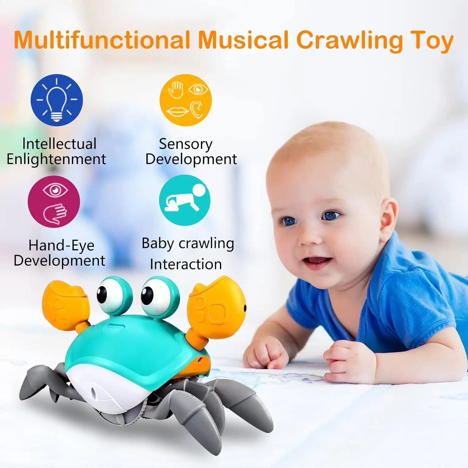 Induction Escape Crab Electric Pets Musical Toys Toddler Crawling Baby Walker Crab Interactive Toys for Children Gifts-Leplay