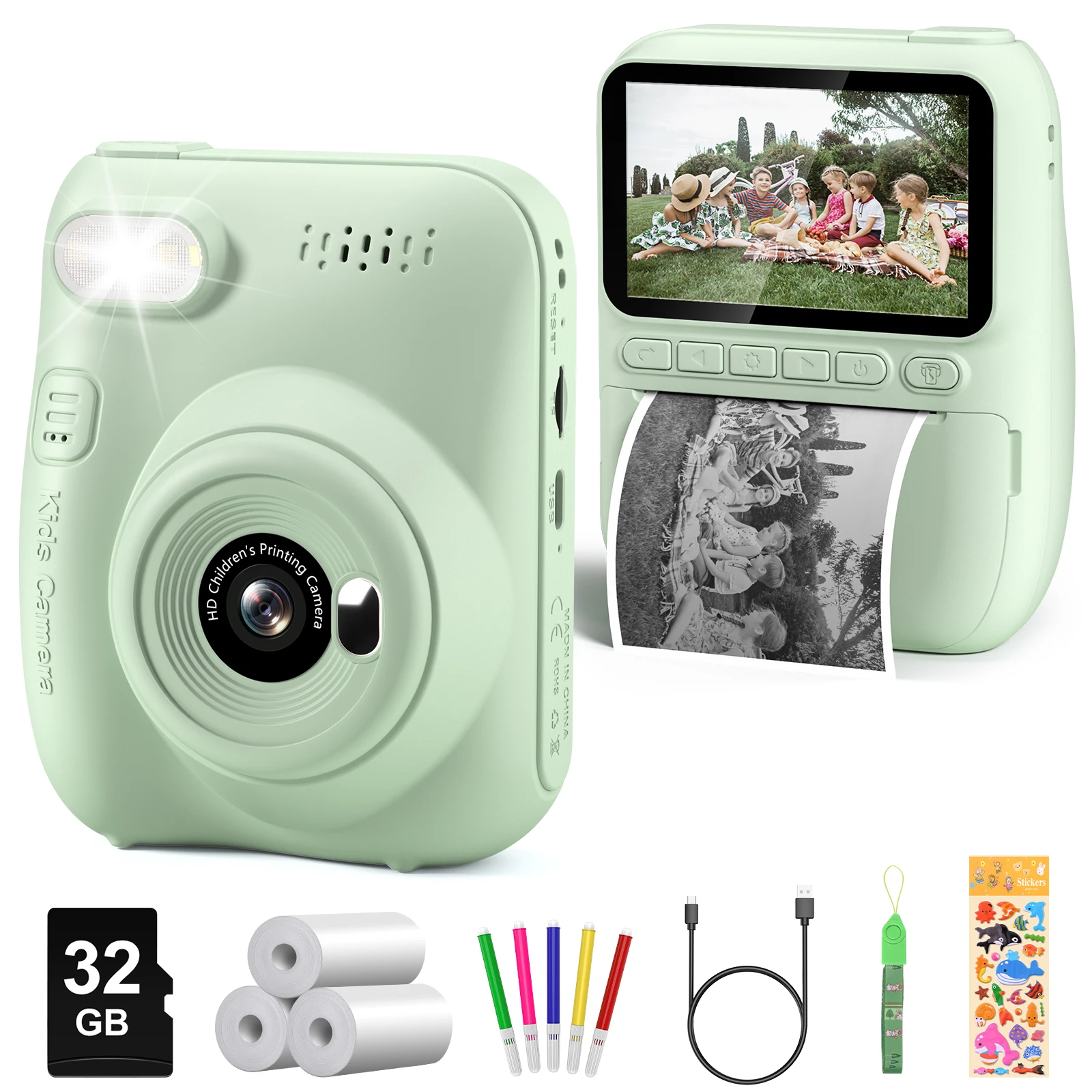Kids Digital Camera 3.0" Portable Instant Print Camera 32MP HD 1080P Camera Toy Gift For 6-12 Year With 3 Rolls Printer Paper-Leplay