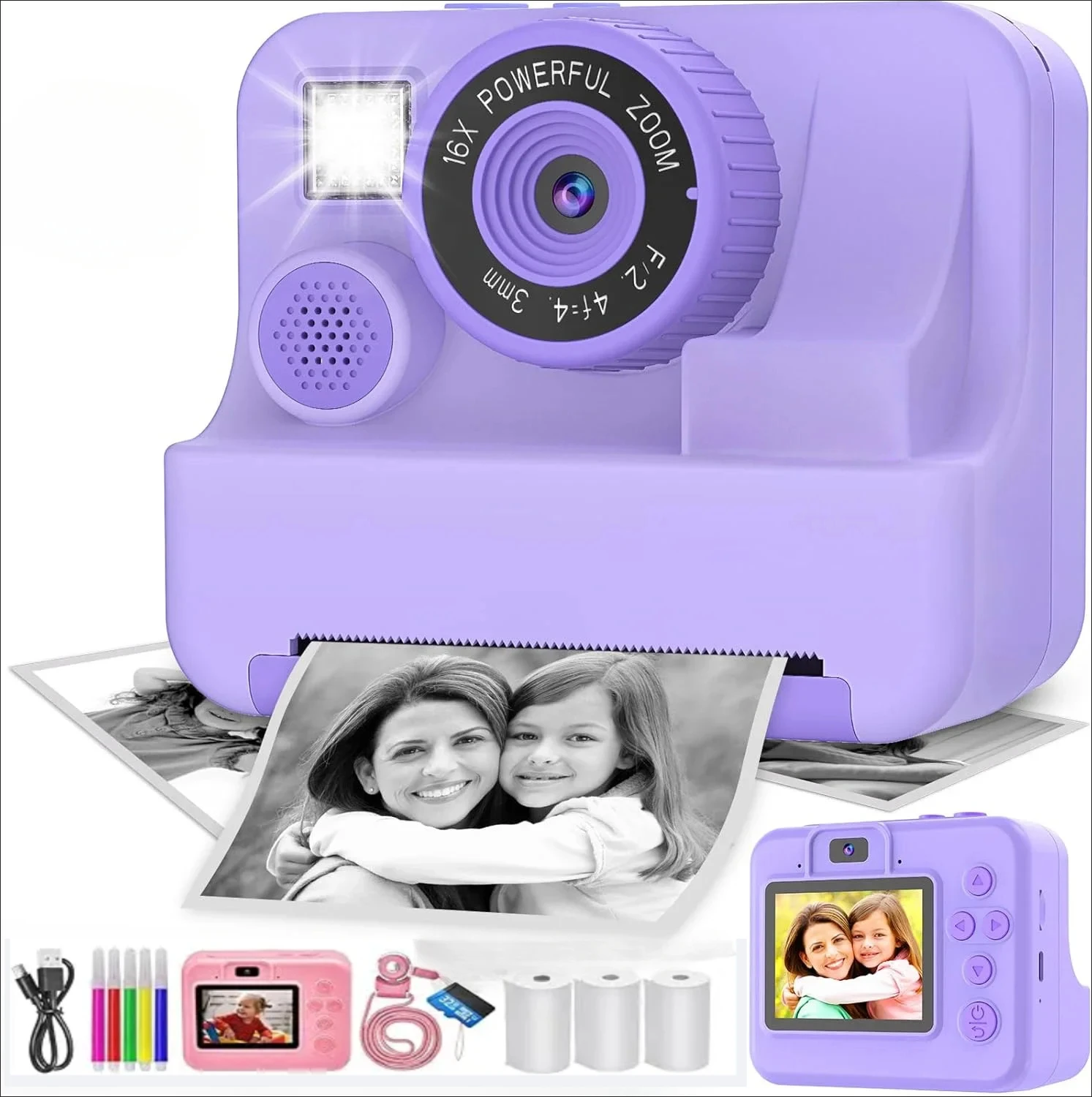 Children's Instant Printing Camera and Video Photography Toy for Boys and Girls, Mini Digital Camera with Printer-Leplay