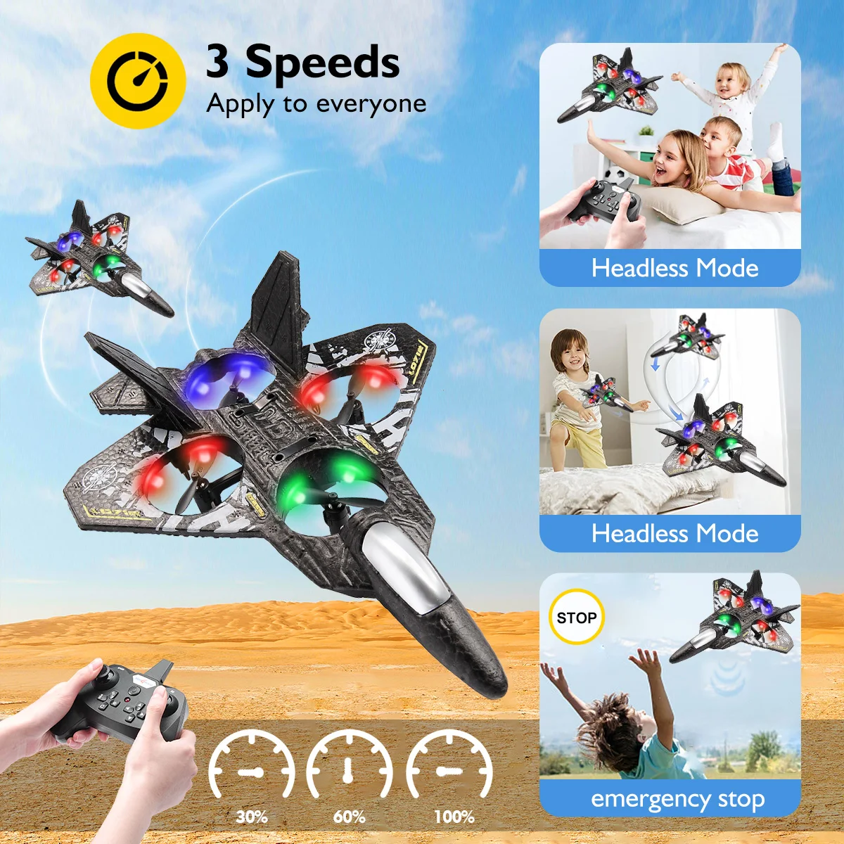 2.4G RC Fighter Plane L0712 EPP Foam Glider LED Light 6-Axis Gyro Gravity Sensing Remote Control Toy for Kids Boys Gifts-Leplay