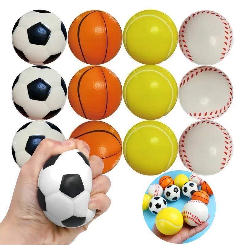 12Pcs Soft Football Basketball Baseball Tennis Toys Foam Sponge Decompression Vent Stress Balls Soccer Anti Stress Sports Toy-Leplay