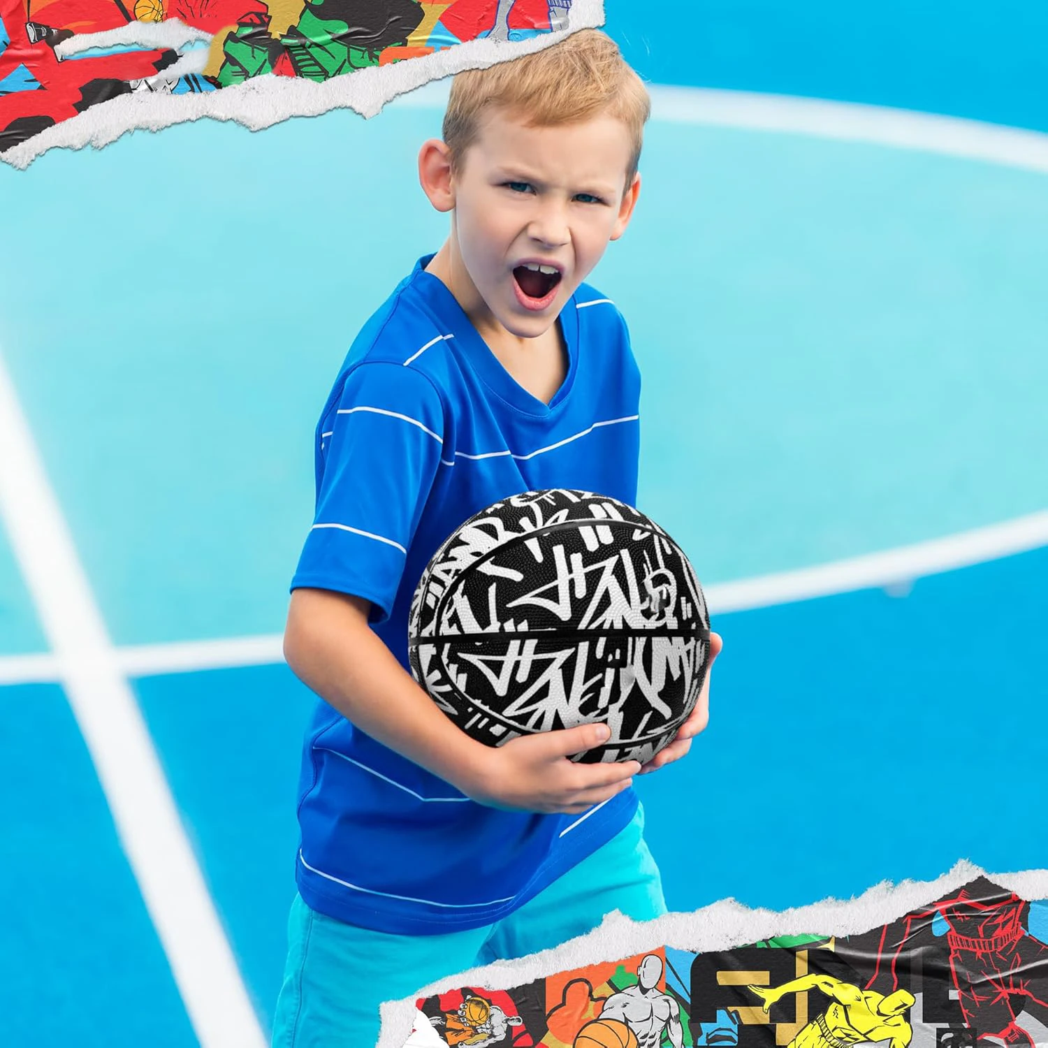 Premium Rubber Basketball Size 3/5 Outdoor Cement Court Training Sports Ball For Adults Youth Professional Game Equipment​-Leplay