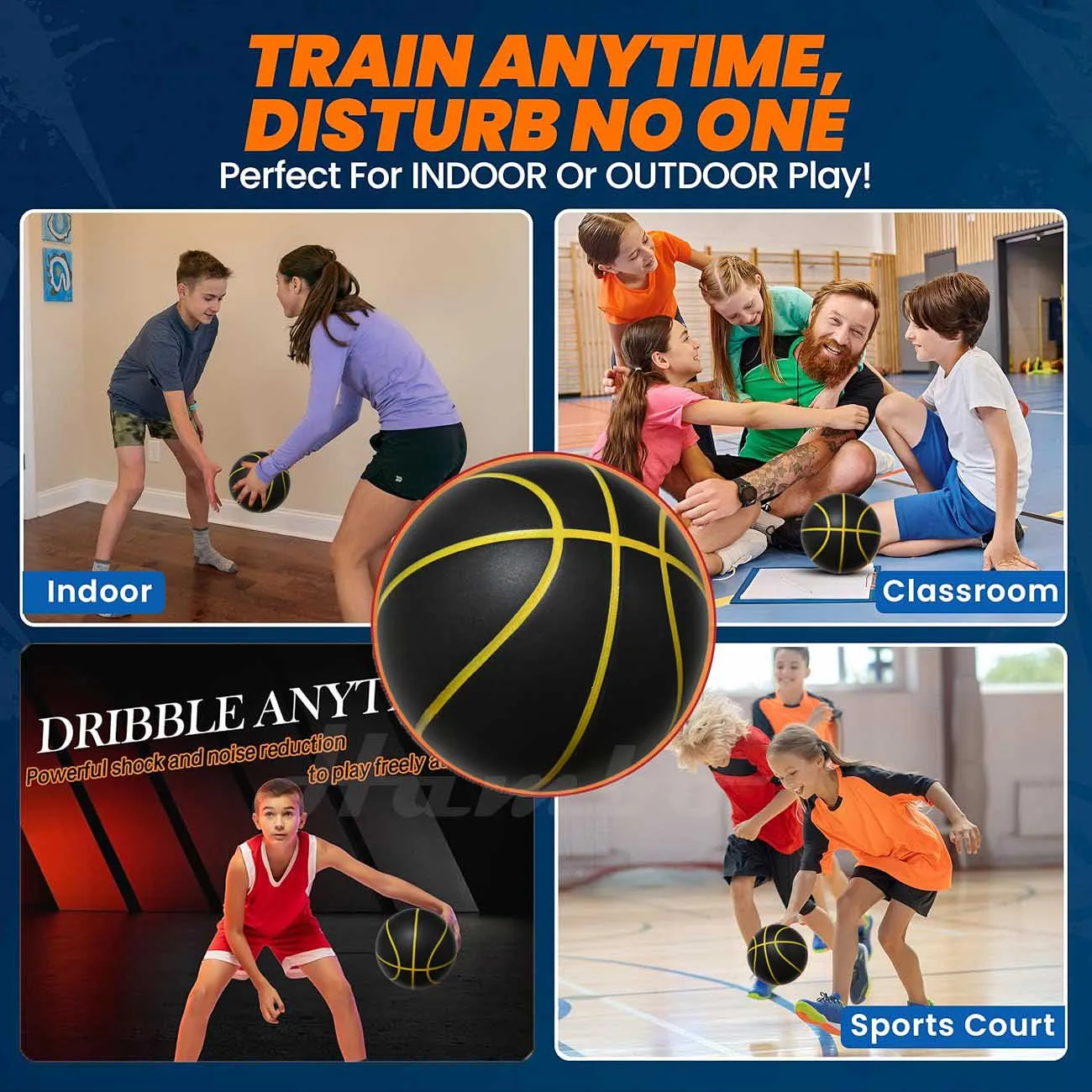 580G Silent Basketball Noiseless Dribble Indoor Size 7- 29.5inch PU Foam Airless Basketball Quiet Bounce 90% of Real Basketball-Leplay