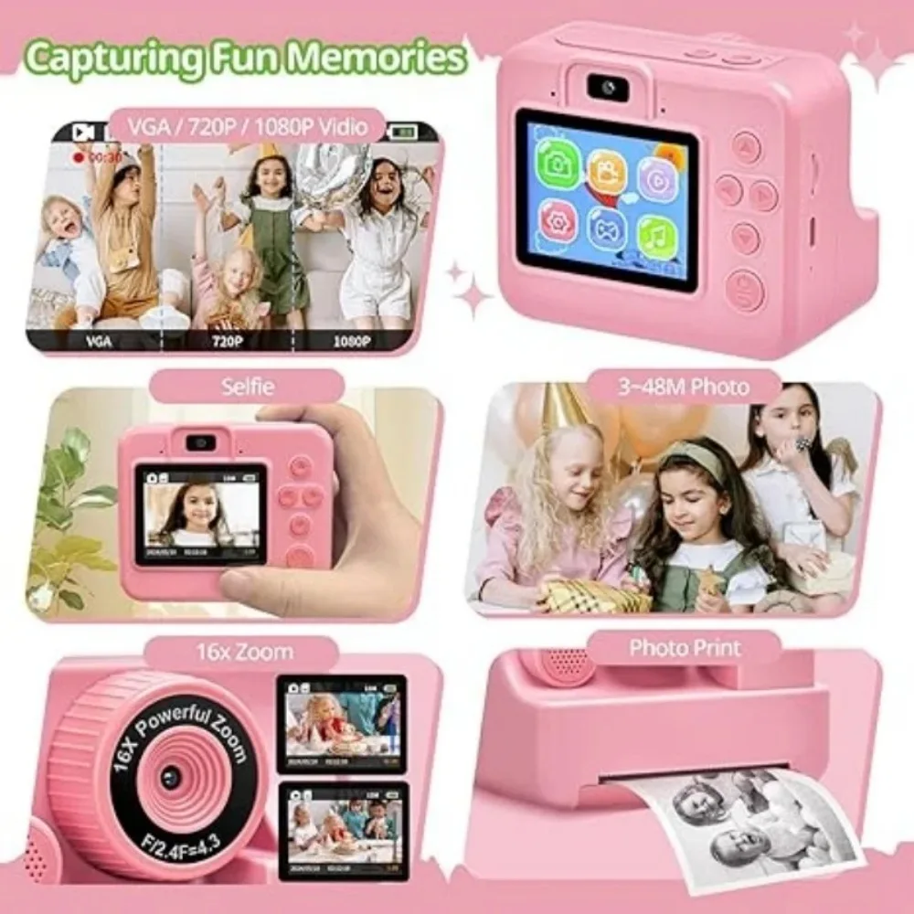 Children's Instant Printing Camera and Video Photography Toy for Boys and Girls, Mini Digital Camera with Printer-Leplay