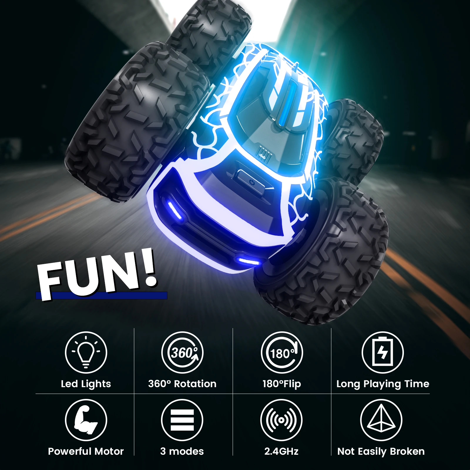 Remote Control Car with Lights for Boys 4-7, 2.4GHz Rc Stunt Cars for Kids, 360°Rotating Double Sided RC Car Toys Black-Leplay
