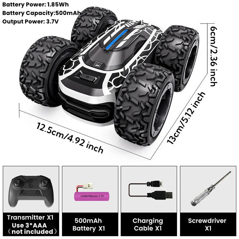 Remote Control Car with Lights for Boys 4-7, 2.4GHz Rc Stunt Cars for Kids, 360°Rotating Double Sided RC Car Toys Black-Leplay