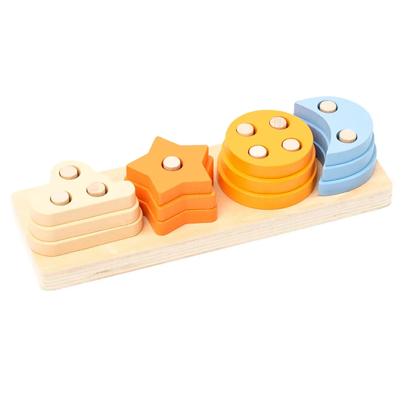 Montessori Toy Wooden Building Blocks Early Learning Educational Toys Color Shape Match Kids Puzzle Toys For Children Boys Girls-Leplay