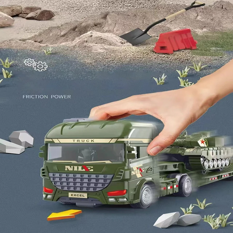 1pcs Scale-carrier container engineering set vehicle excavator transport truck model inertial car education toys gift for childr-Leplay