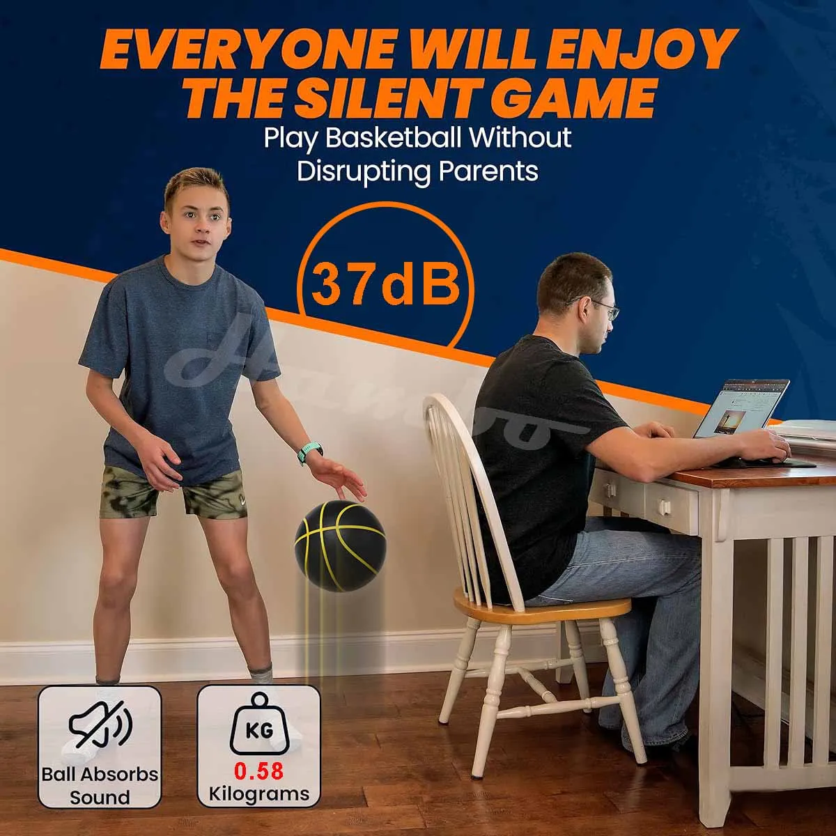 580G Silent Basketball Noiseless Dribble Indoor Size 7- 29.5inch PU Foam Airless Basketball Quiet Bounce 90% of Real Basketball-Leplay