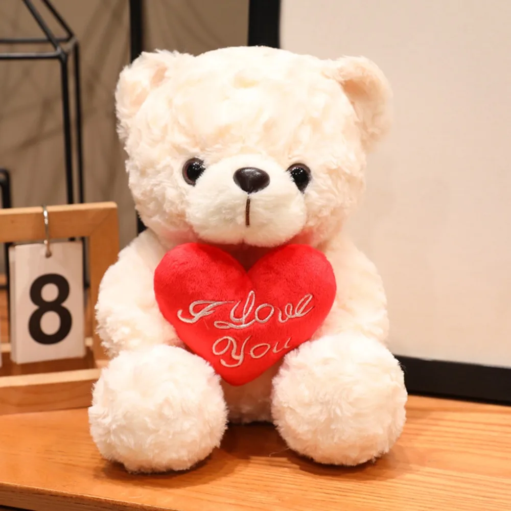 Lovely 16/25CM Bear Plush Toy Romantic Red Heart Rose Bear Doll Cute Soft Holding Flowers Bear Doll Home Decoration-Leplay