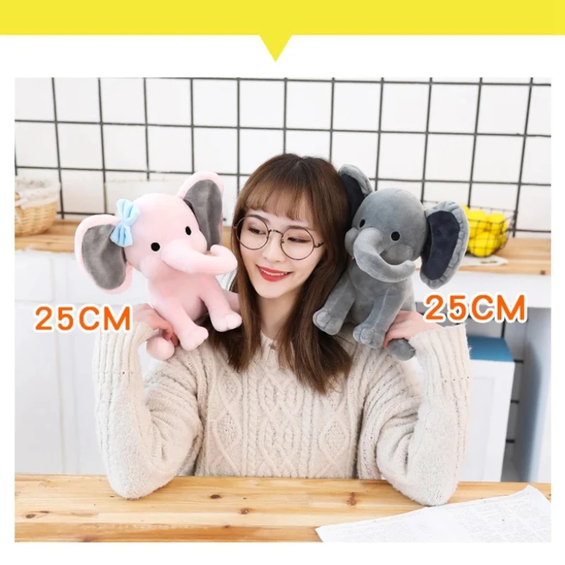 25cm Gray Elephant Stuffed Plush Toys Kawaii Animals Soft Sleeping Stuffed Pillow Doll Plushie for Baby Room Decorative Gifts-Leplay