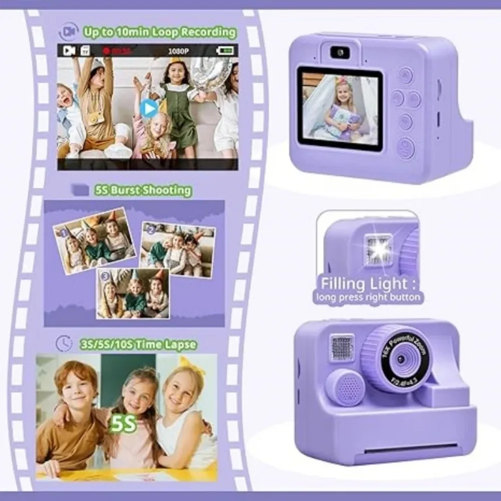 Children's Instant Printing Camera and Video Photography Toy for Boys and Girls, Mini Digital Camera with Printer-Leplay