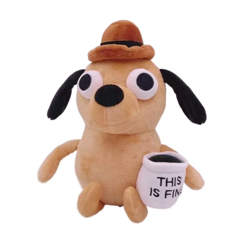 25cm This Is Fine Meme Coffee Dog Plush Toy Soft Stuffed Doll Animals Kids Toy Gift for Children Boy Birthday