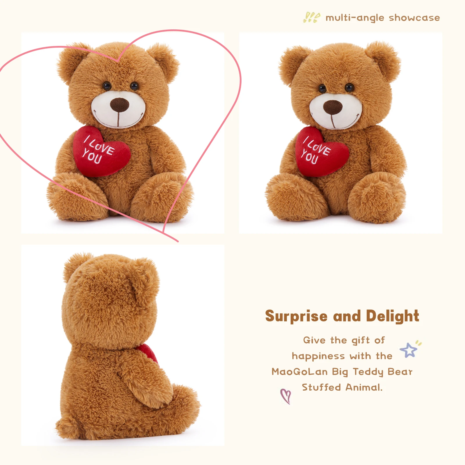 MaoGoLan Small Teddy Bear with Red Heart, I Love You Valentines Teddy Bear Stuffed Animal Dark Brown,Velvet Red HeartBear Gift-Leplay