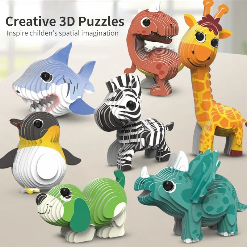Children's 3D Puzzle Kindergarten Animal Puzzle Intelligence Early Education Toys Dinosaur Animal Model Paper 3-4-5-6 Years Old-Leplay