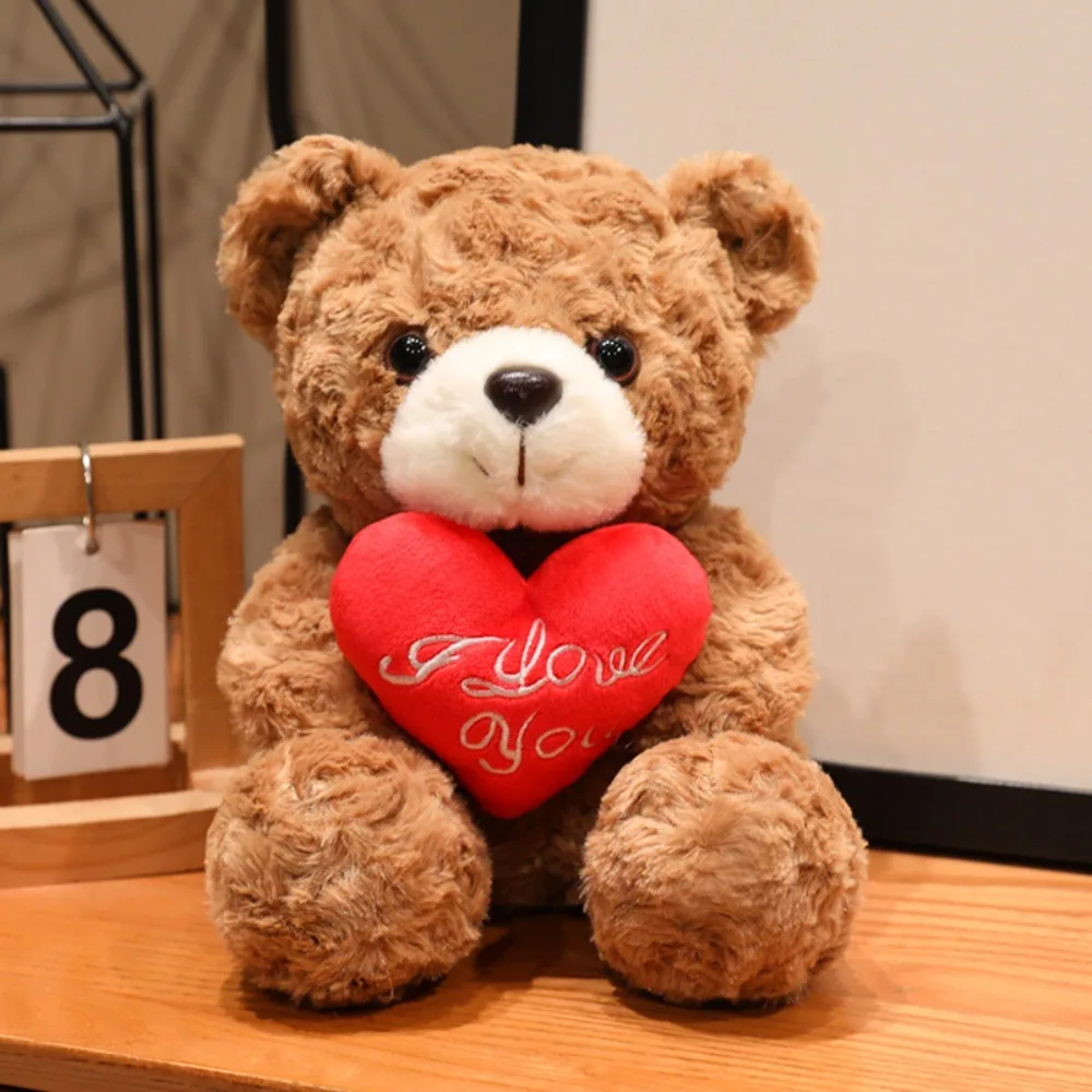 Lovely 16/25CM Bear Plush Toy Romantic Red Heart Rose Bear Doll Cute Soft Holding Flowers Bear Doll Home Decoration-Leplay