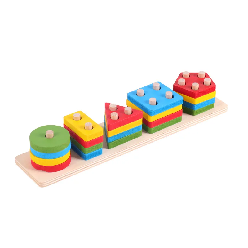 Montessori Toy Wooden Building Blocks Early Learning Educational Toys Color Shape Match Kids Puzzle Toys For Children Boys Girls-Leplay