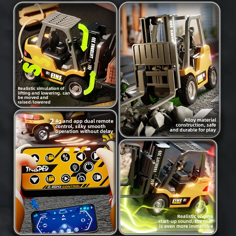 1: 64 Desktop Mini Alloy Remote Control Small Forklift Electric Simulation Engineering Vehicle Model Boy Remote Control Car With-Leplay