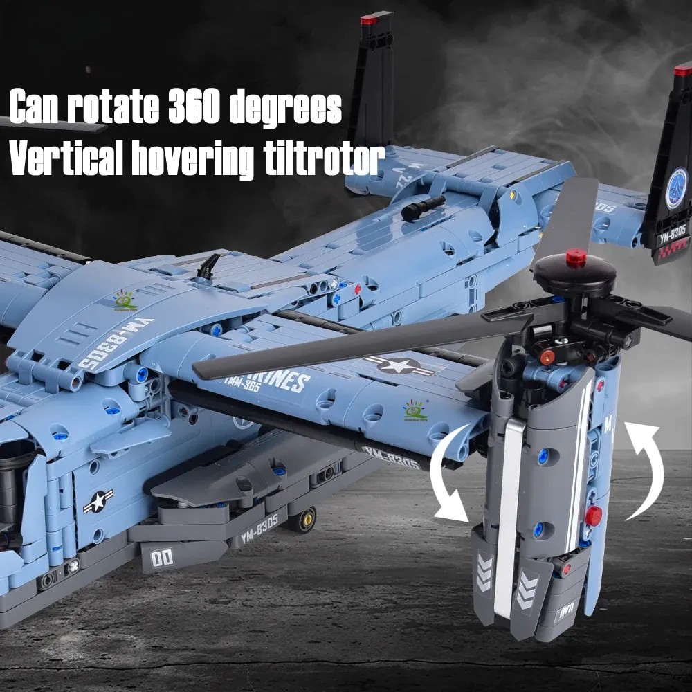 MOC 1389PCS V-22 Tiltrotor Aircraft Helicopter Building Block Children Military Airplane model Bricks Toy home Decor.