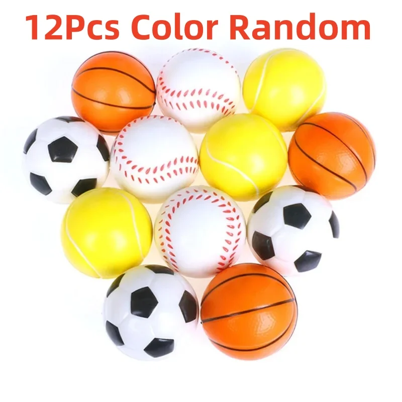 12Pcs Soft Football Basketball Baseball Tennis Toys Foam Sponge Decompression Vent Stress Balls Soccer Anti Stress Sports Toy-Leplay
