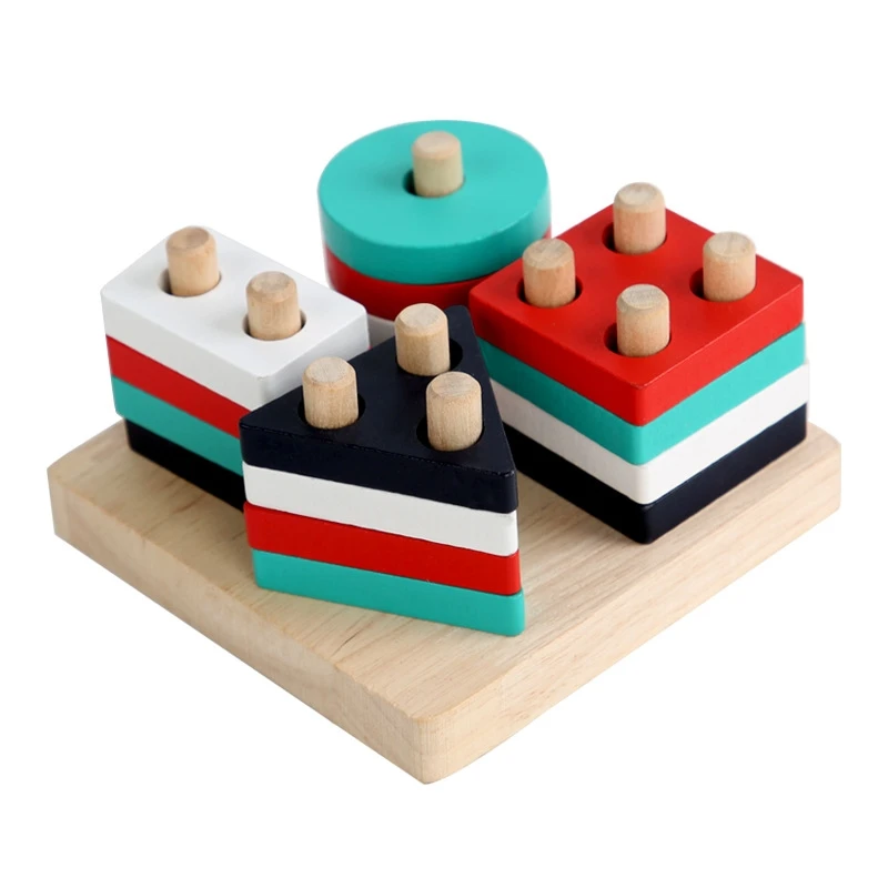 Montessori Toy Wooden Building Blocks Early Learning Educational Toys Color Shape Match Kids Puzzle Toys For Children Boys Girls-Leplay
