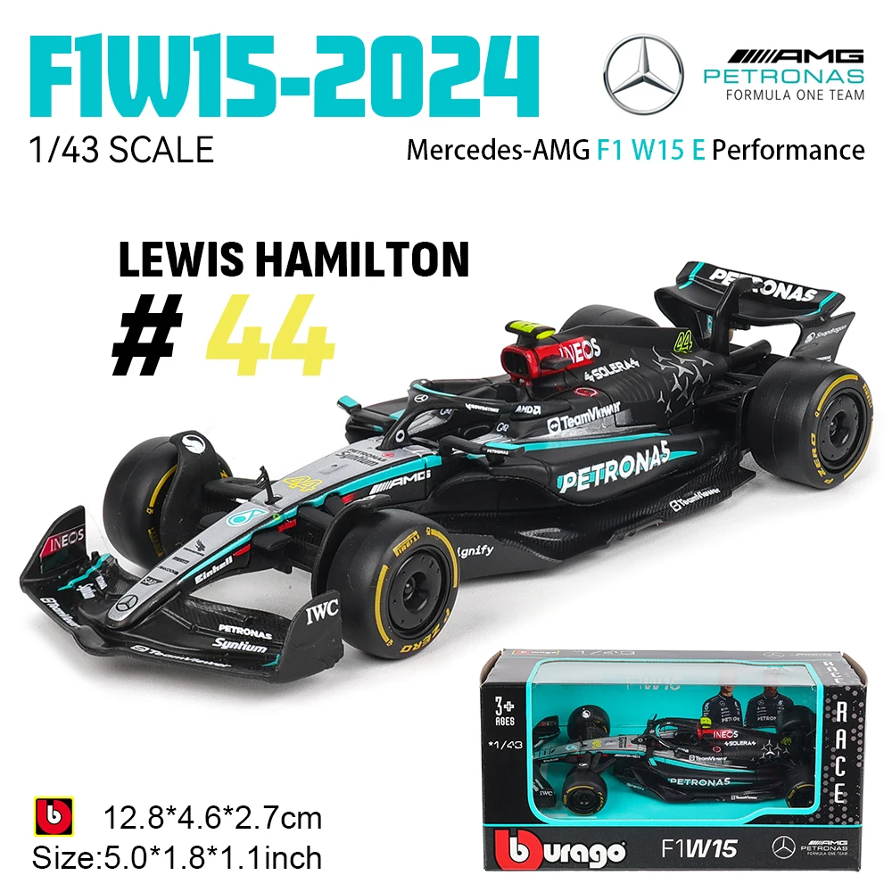 Bburago 1:43 Mercedes-AMG Petronas F1 Equipo W15 2024 # 44 Hamilton # 63 George Russell coche de aleación modelo fundido a presi-Leplay