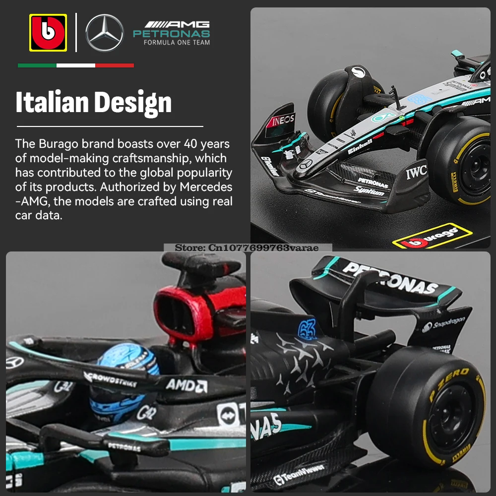 Bburago 1:43 Mercedes-AMG Petronas F1 Equipo W15 2024 # 44 Hamilton # 63 George Russell coche de aleación modelo fundido a presi-Leplay